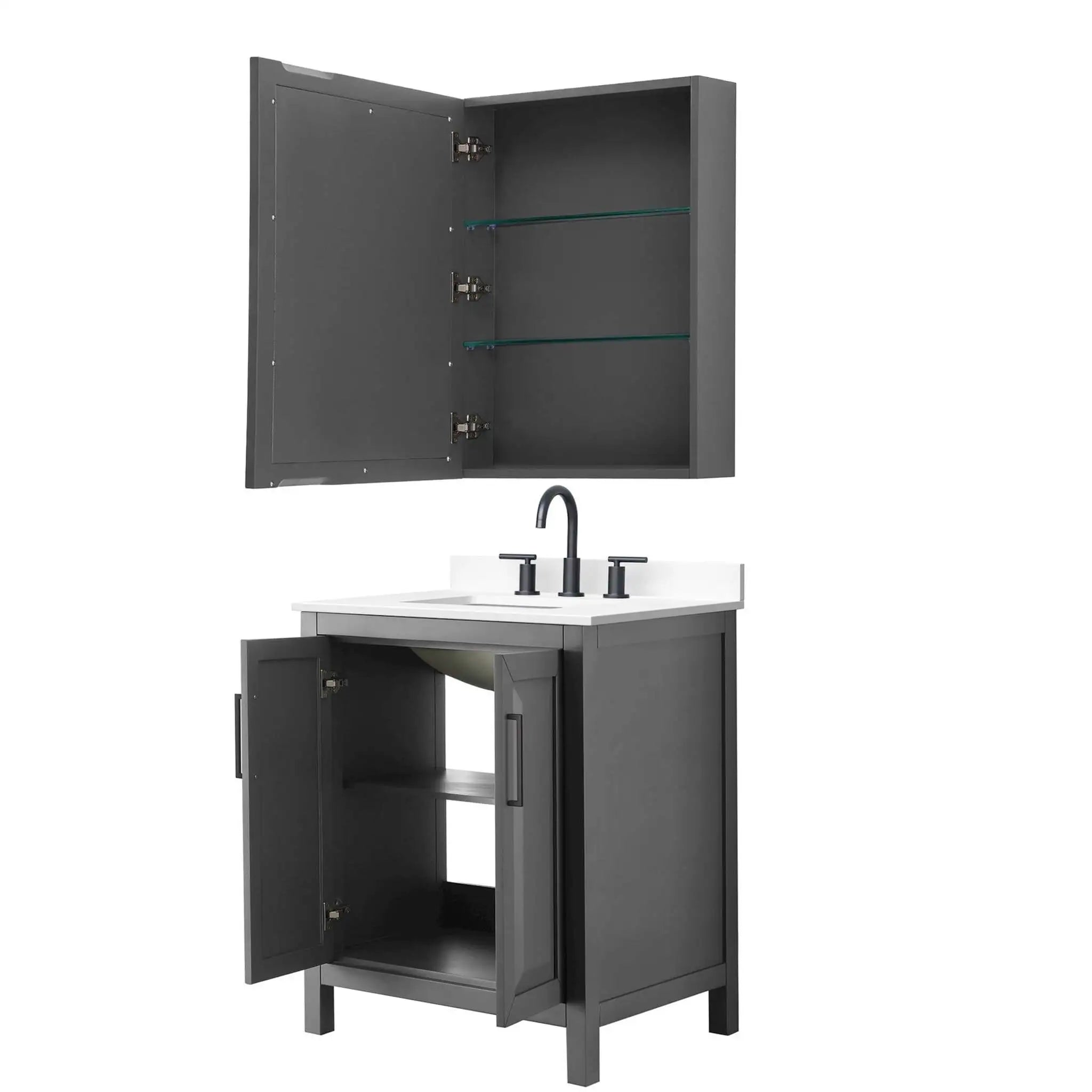 30" Daria Single Bathroom Vanity in Dark Gray with Matte Black Trim & Medicine Cabinet by Wyndham