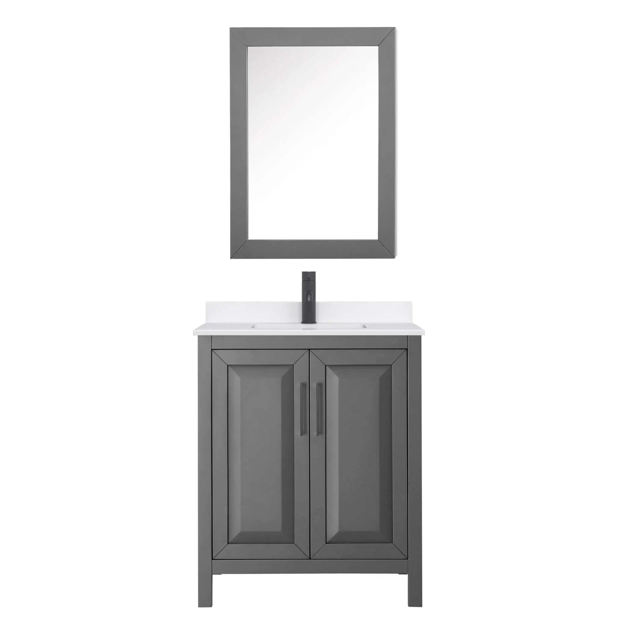 30" Daria Single Bathroom Vanity in Dark Gray with Matte Black Trim & Medicine Cabinet by Wyndham