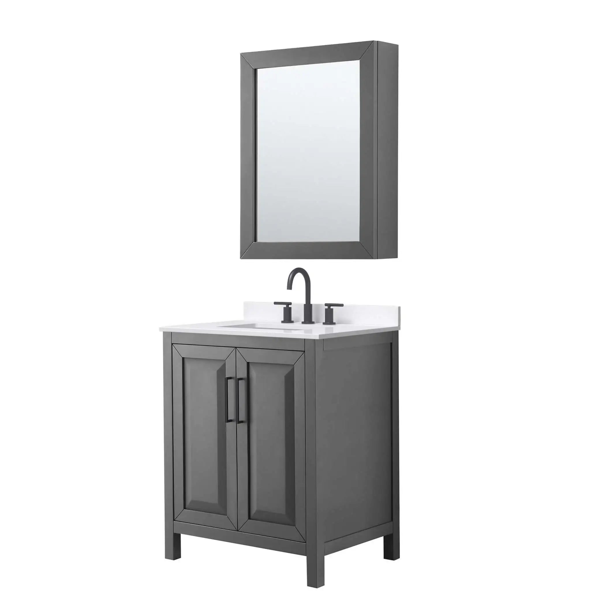 30" Daria Single Bathroom Vanity in Dark Gray with Matte Black Trim & Medicine Cabinet by Wyndham