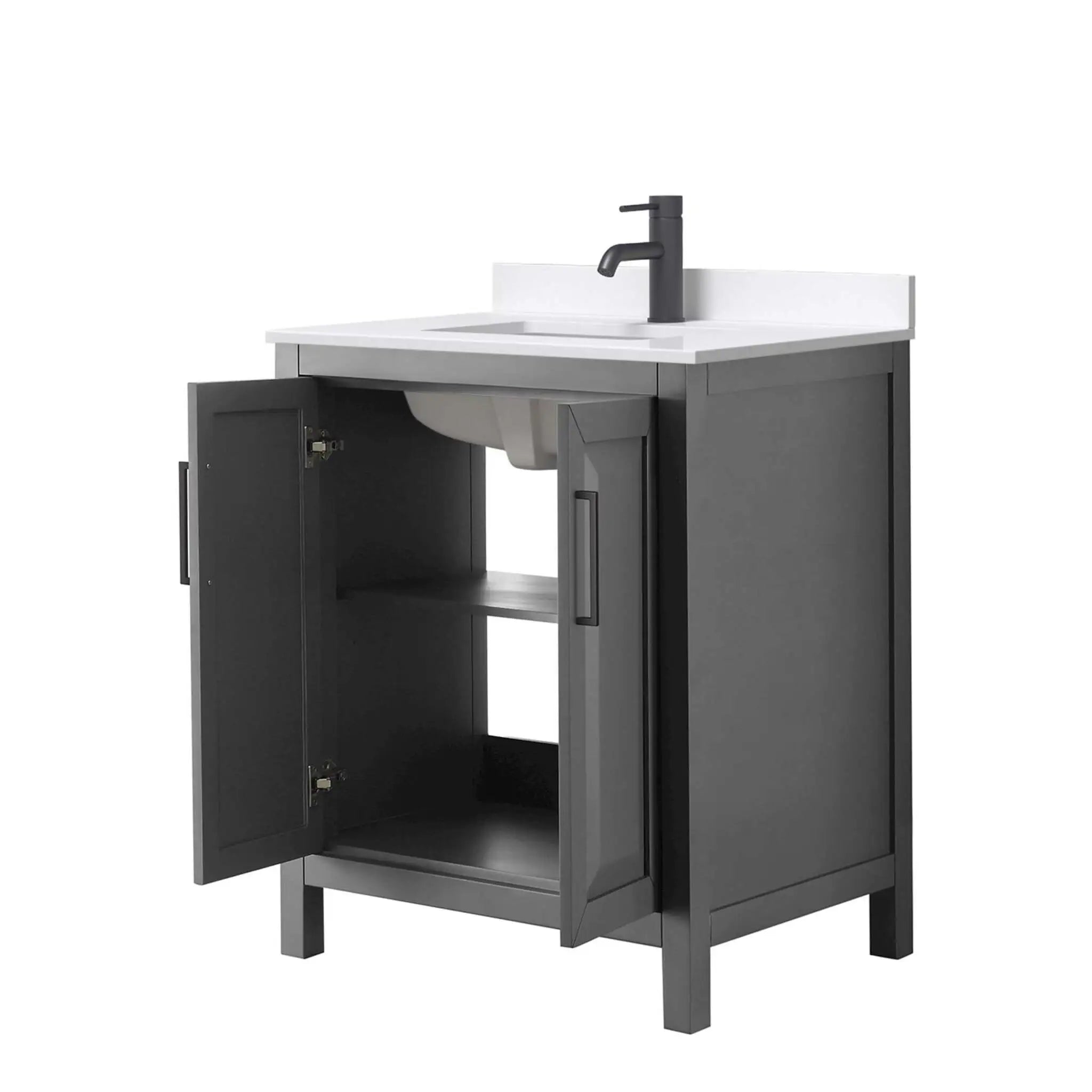 30" Daria Single Bathroom Vanity in Dark Gray with Matte Black Trim by Wyndham