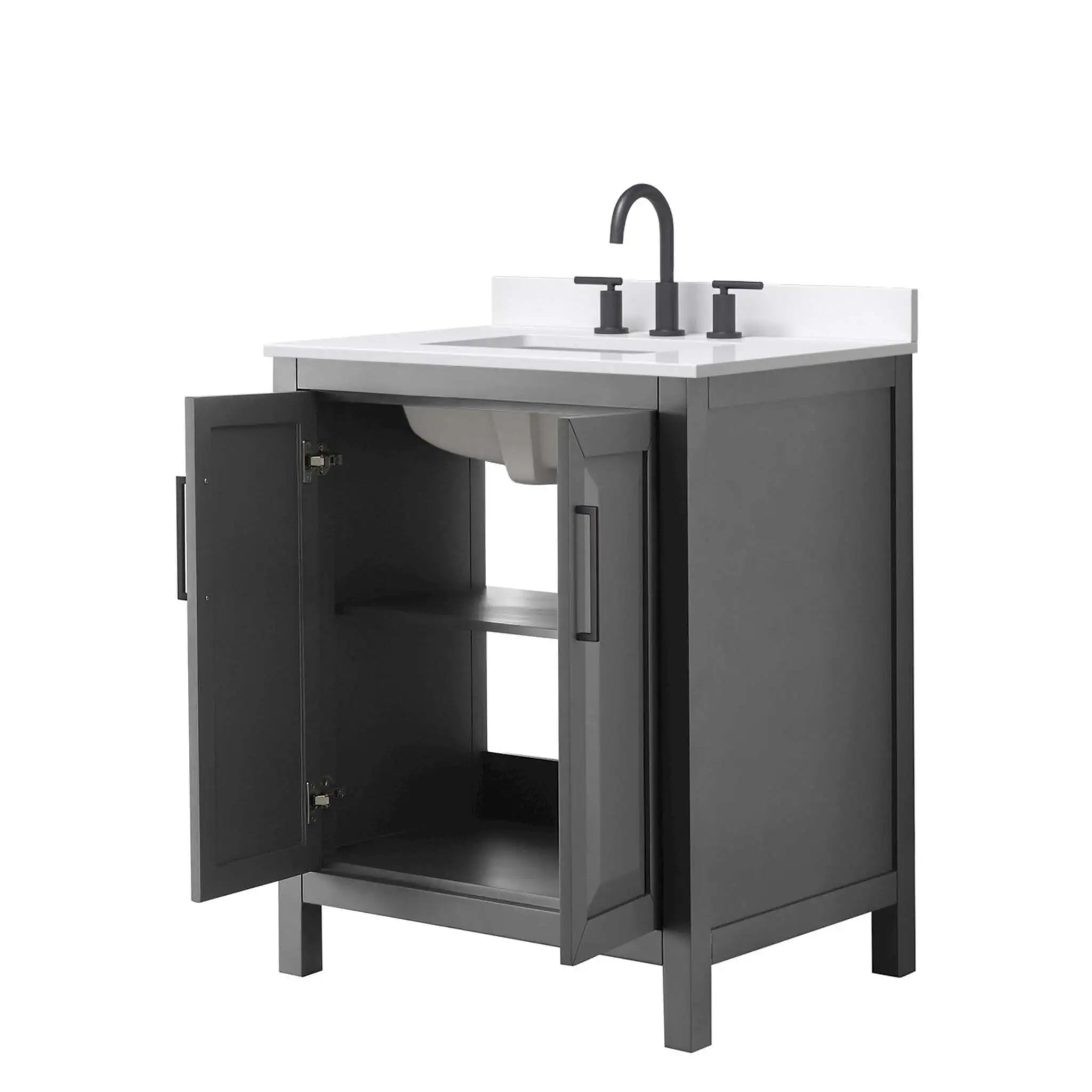 30" Daria Single Bathroom Vanity in Dark Gray with Matte Black Trim by Wyndham