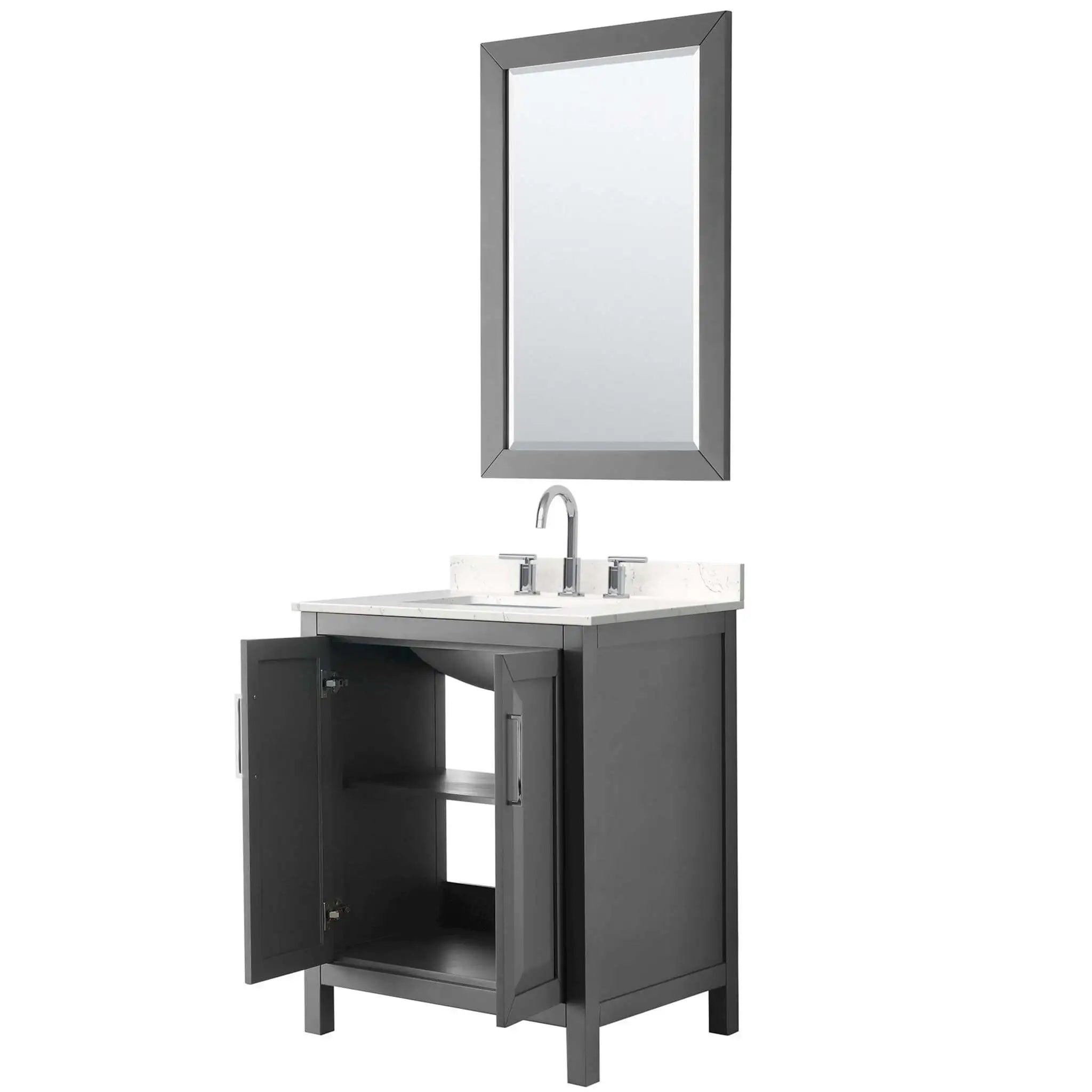 30" Daria Single Bathroom Vanity in Dark Gray with Polished Chrome Trim & 24" Mirror by Wyndham