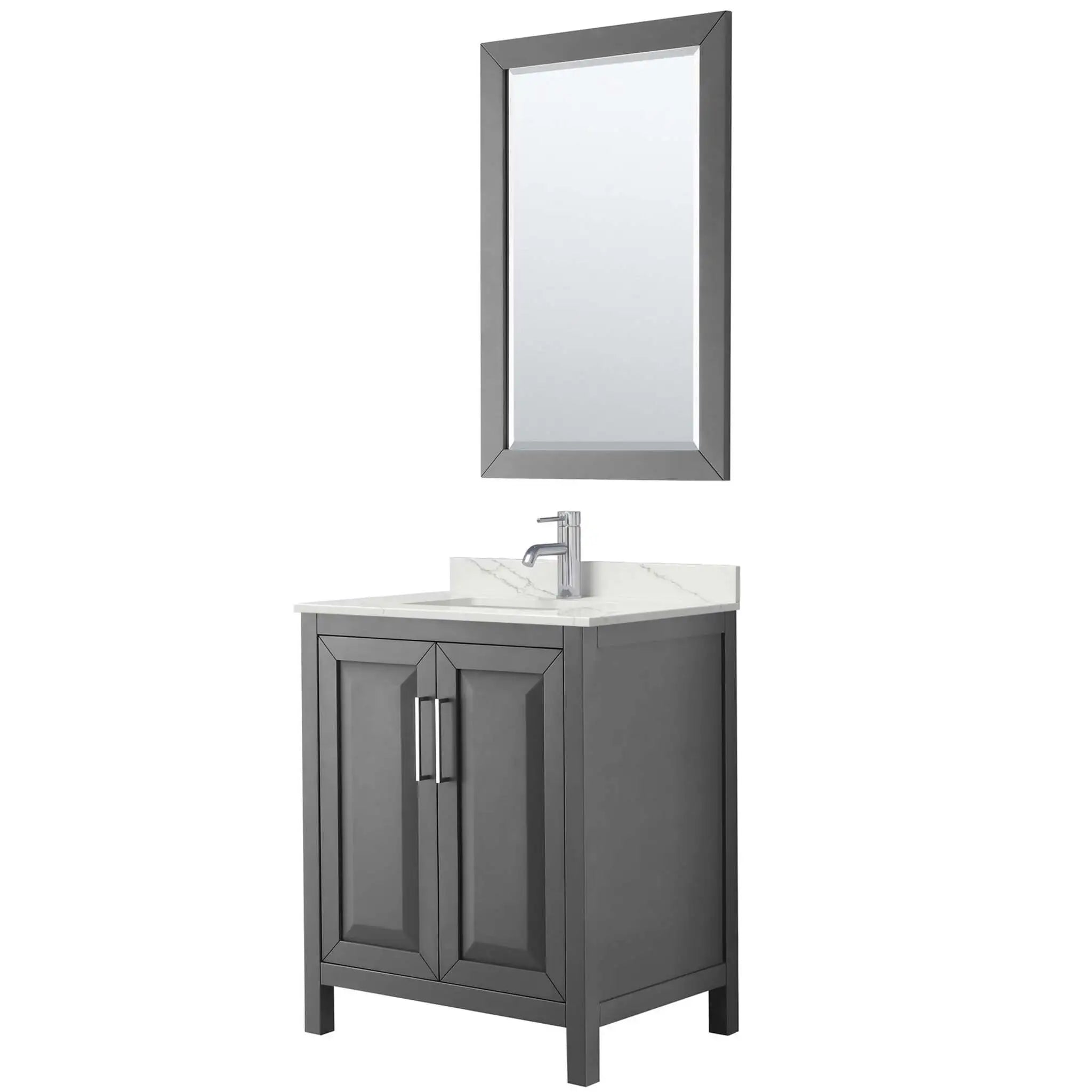 30" Daria Single Bathroom Vanity in Dark Gray with Polished Chrome Trim & 24" Mirror by Wyndham
