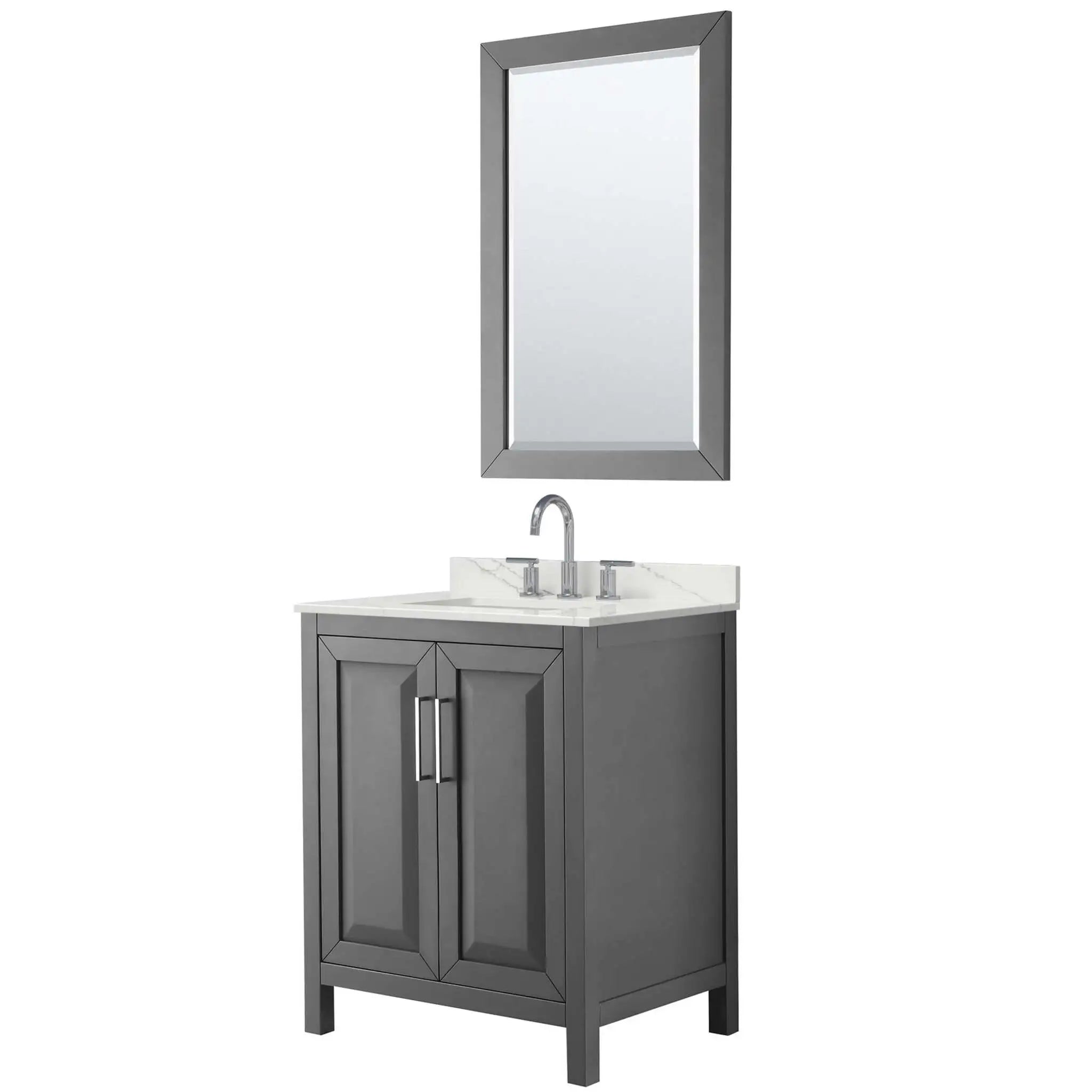 30" Daria Single Bathroom Vanity in Dark Gray with Polished Chrome Trim & 24" Mirror by Wyndham