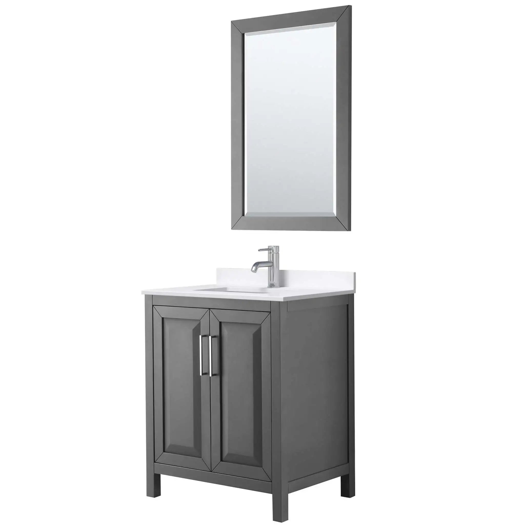 30" Daria Single Bathroom Vanity in Dark Gray with Polished Chrome Trim & 24" Mirror by Wyndham