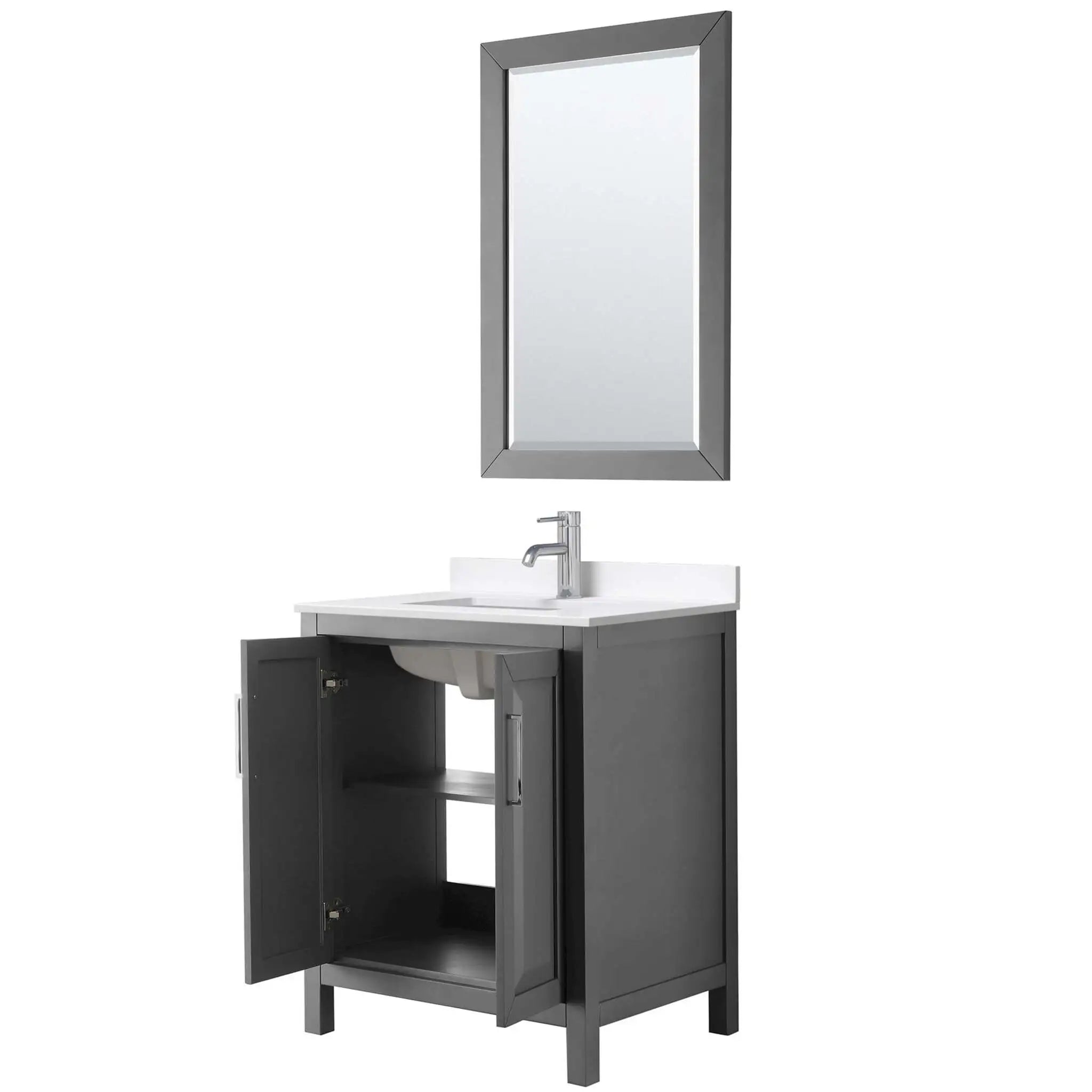 30" Daria Single Bathroom Vanity in Dark Gray with Polished Chrome Trim & 24" Mirror by Wyndham