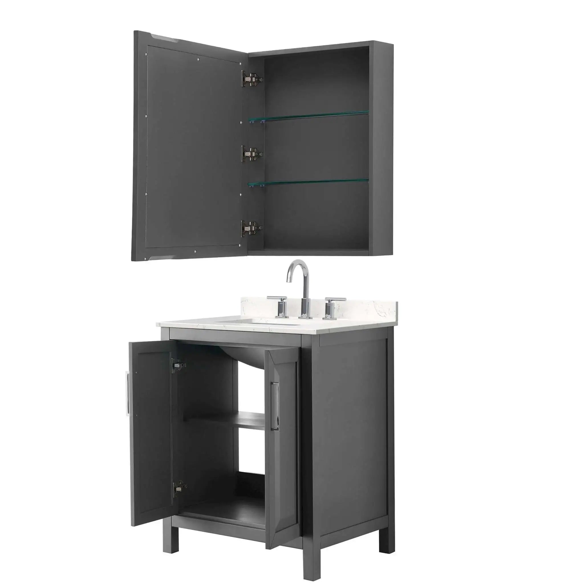30" Daria Single Bathroom Vanity in Dark Gray with Polished Chrome Trim & Medicine Cabinet by Wyndham