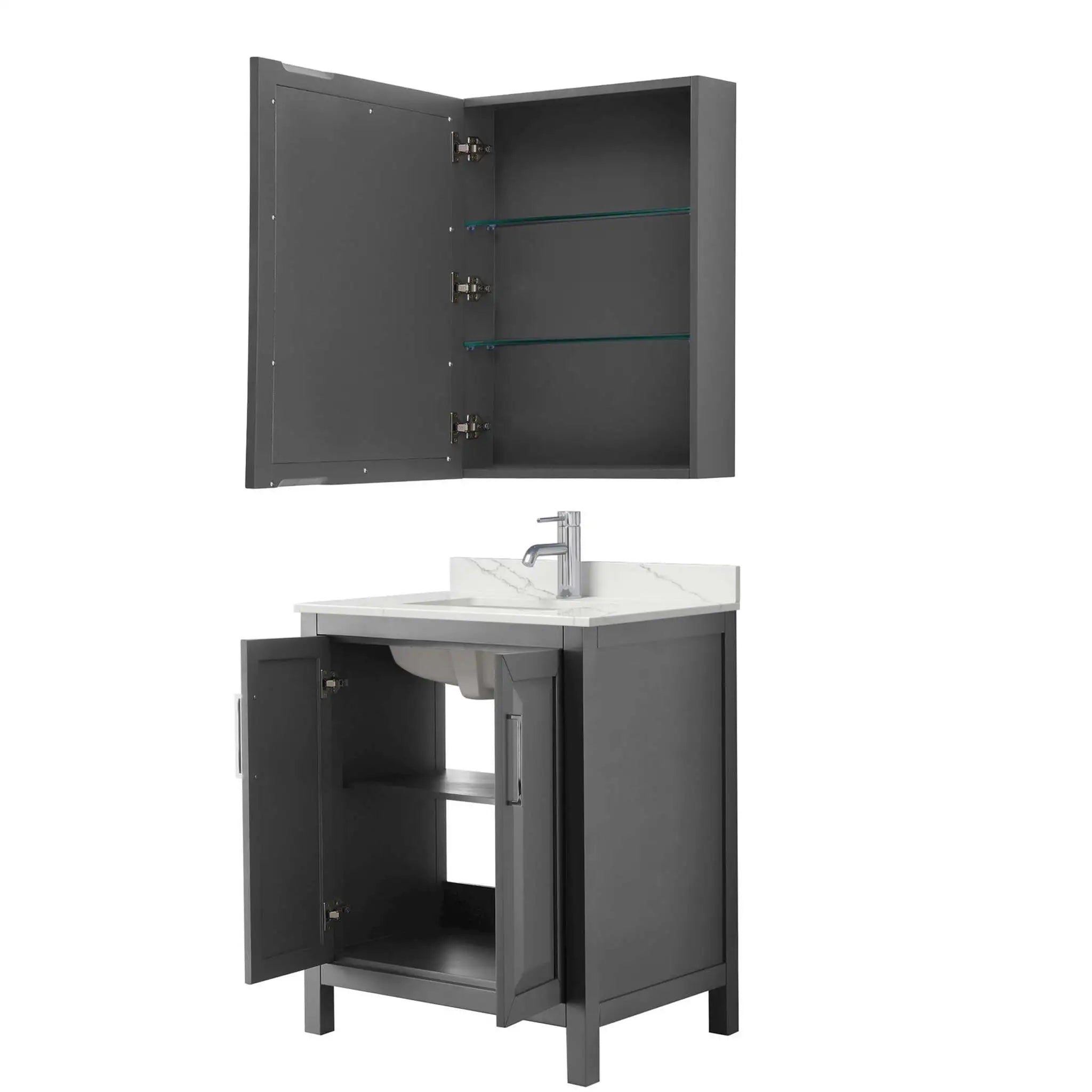 30" Daria Single Bathroom Vanity in Dark Gray with Polished Chrome Trim & Medicine Cabinet by Wyndham