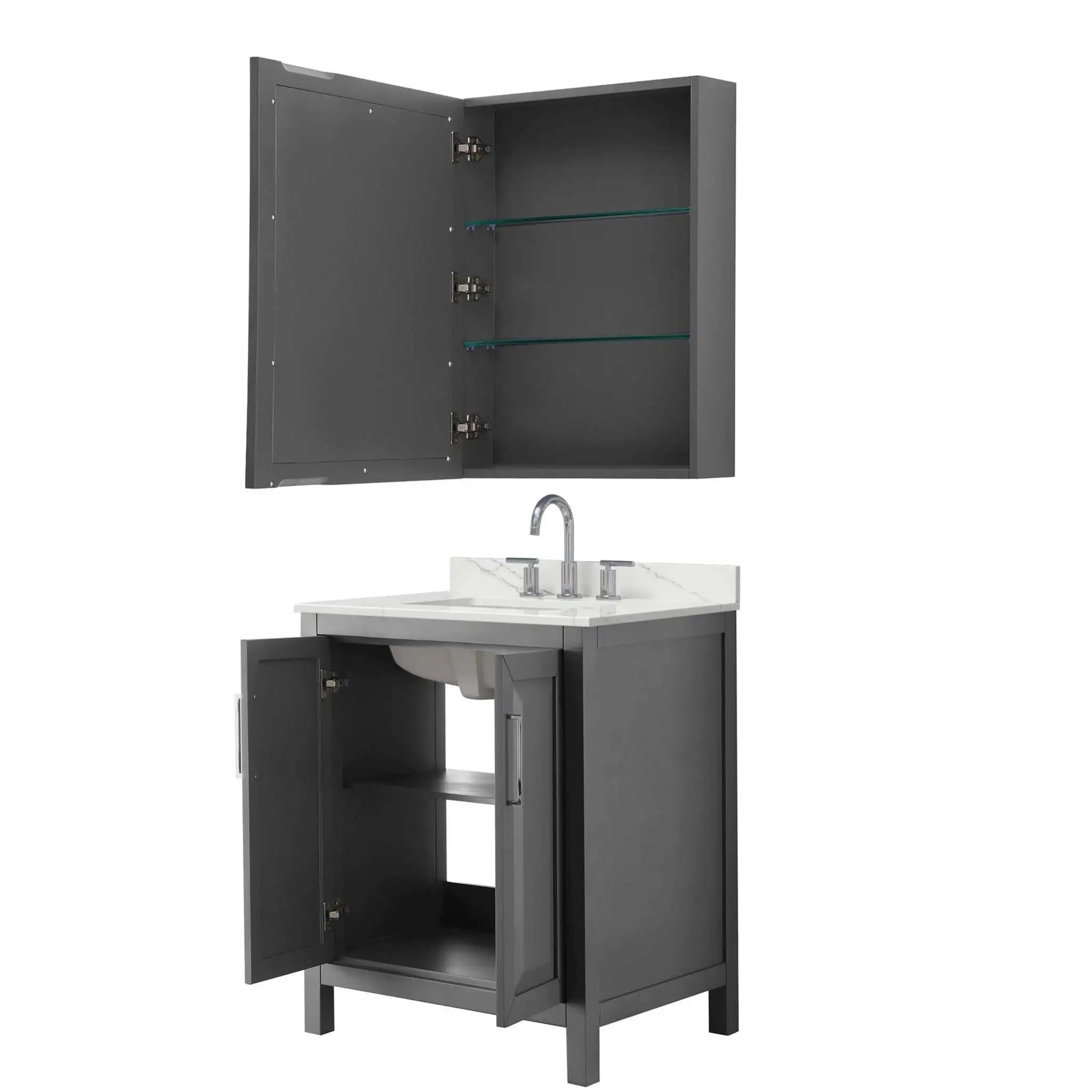 30" Daria Single Bathroom Vanity in Dark Gray with Polished Chrome Trim & Medicine Cabinet by Wyndham