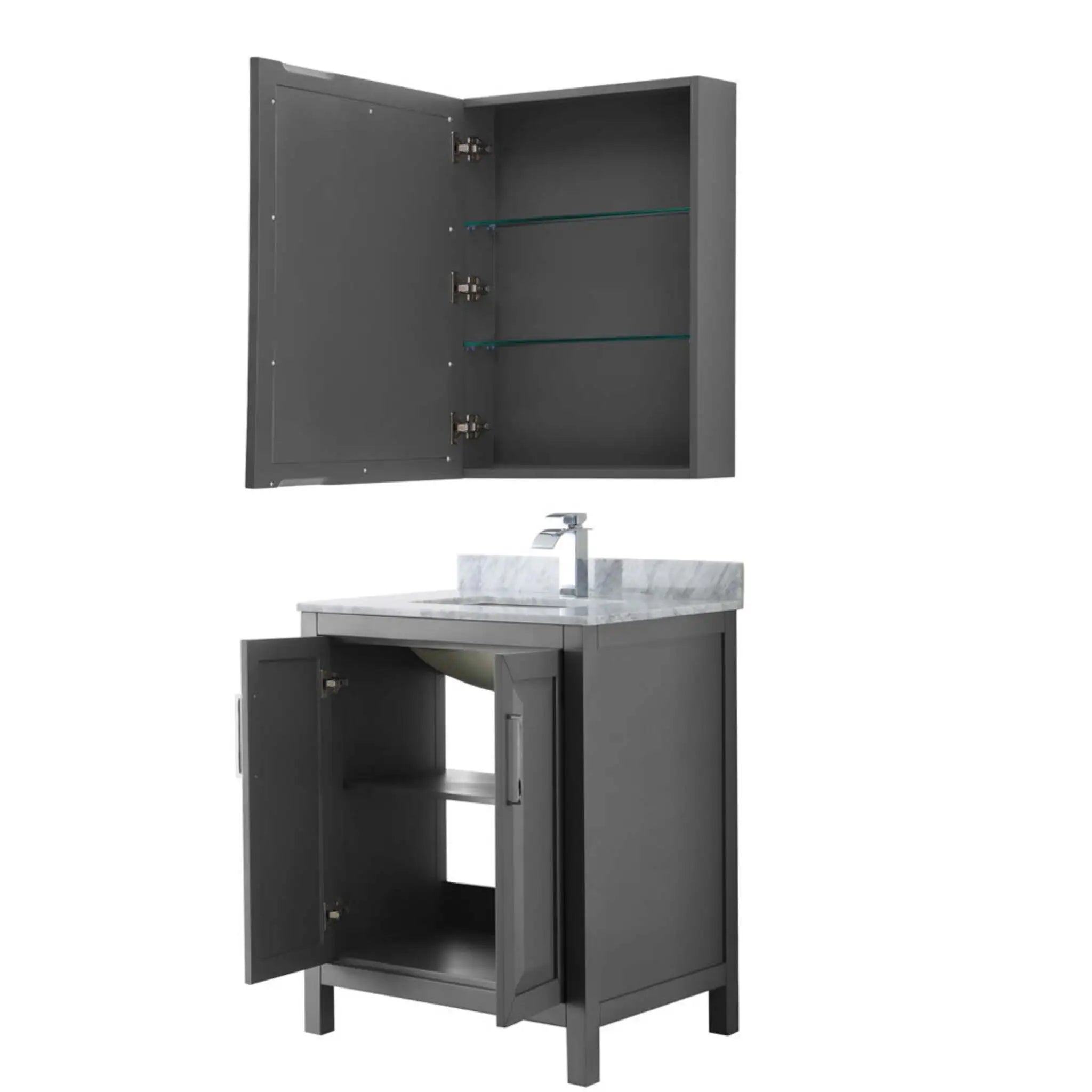 30" Daria Single Bathroom Vanity in Dark Gray with Polished Chrome Trim & Medicine Cabinet by Wyndham