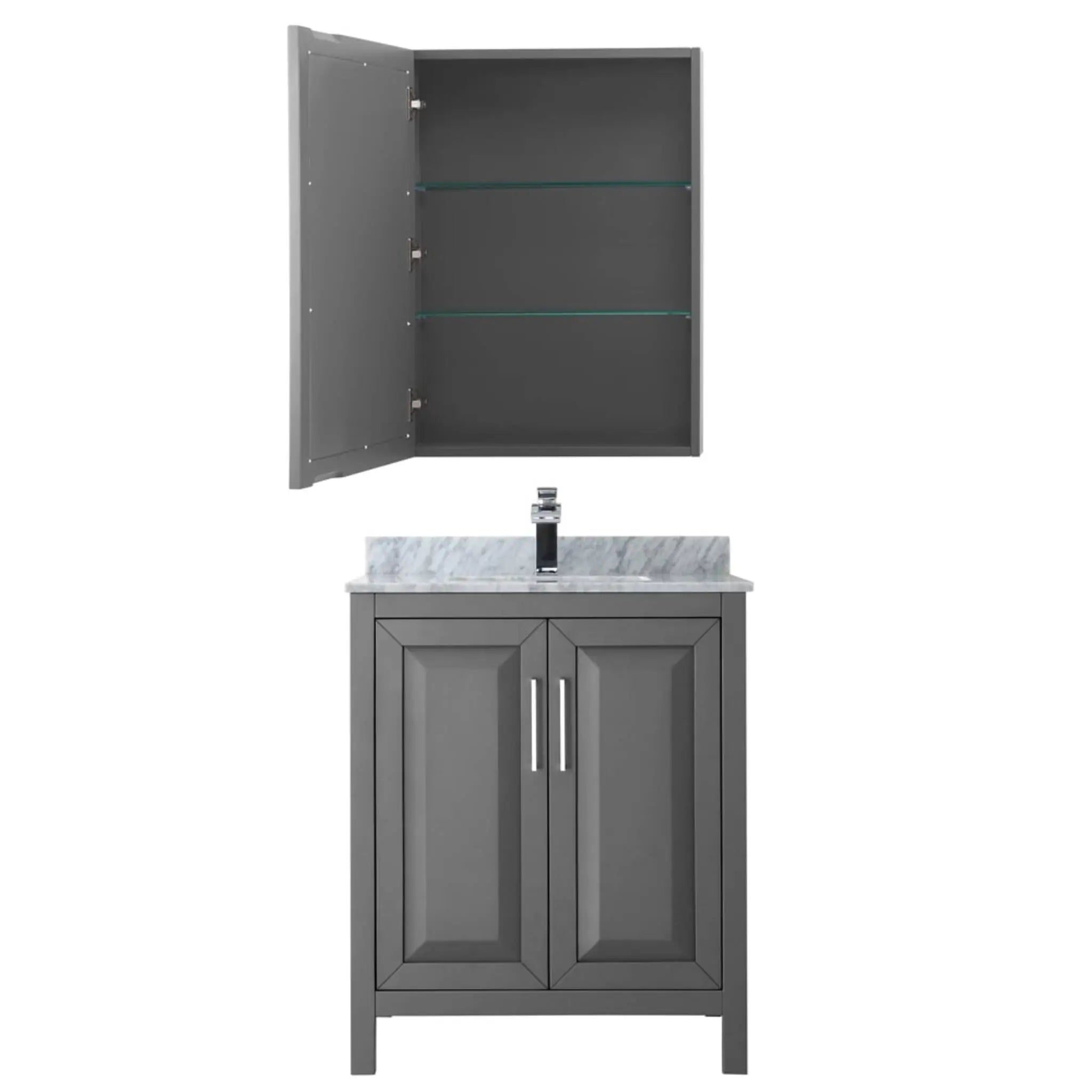 30" Daria Single Bathroom Vanity in Dark Gray with Polished Chrome Trim & Medicine Cabinet by Wyndham