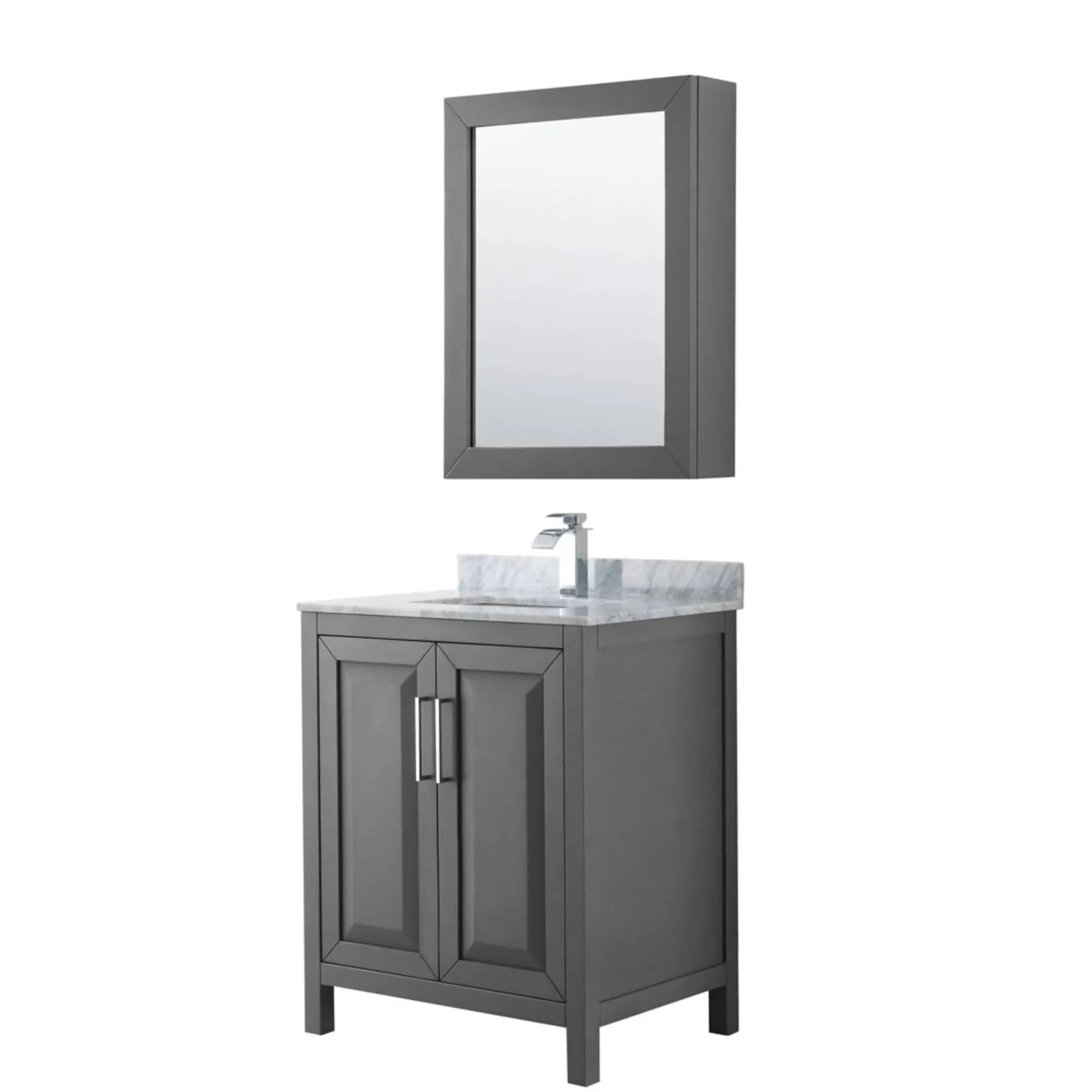 30" Daria Single Bathroom Vanity in Dark Gray with Polished Chrome Trim & Medicine Cabinet by Wyndham