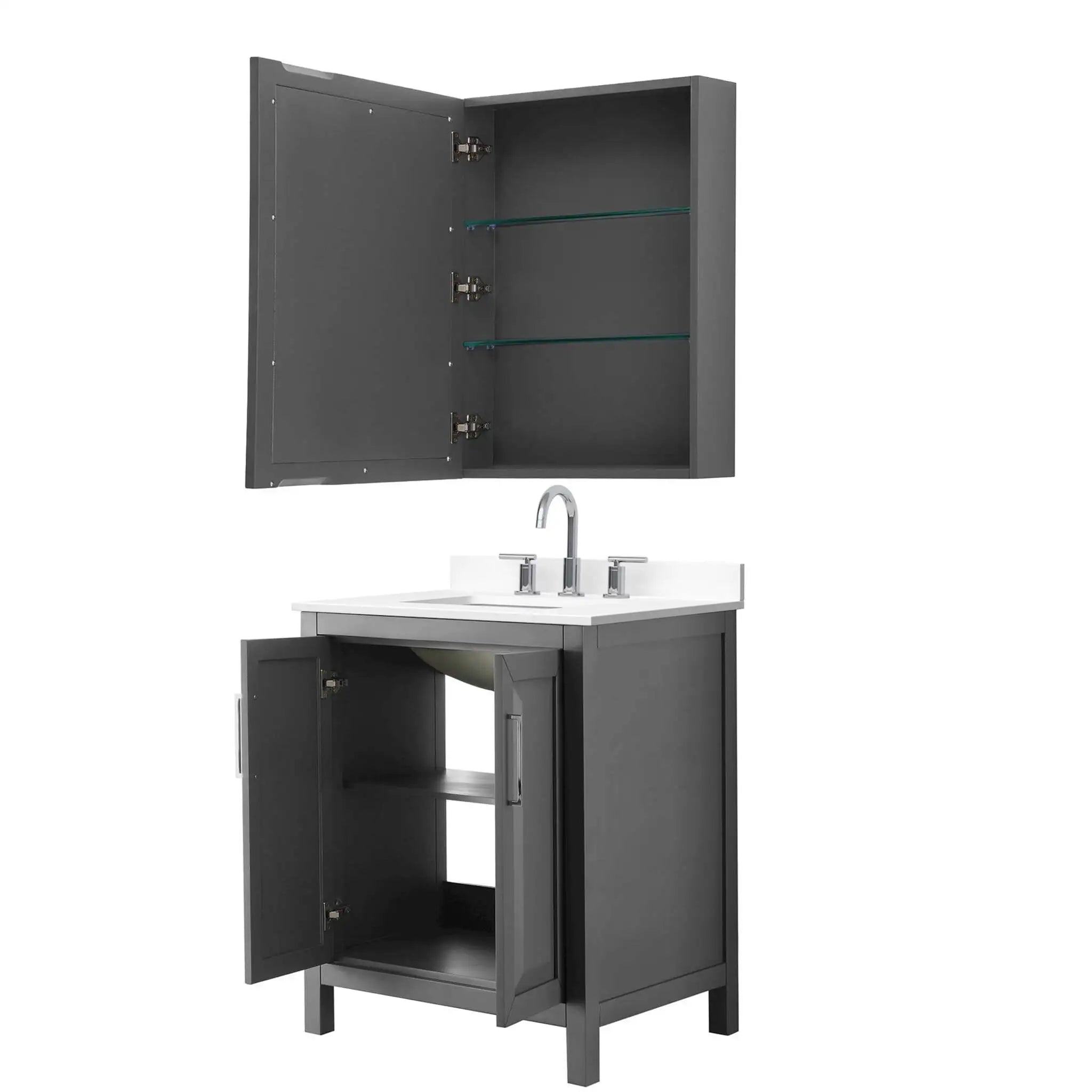 30" Daria Single Bathroom Vanity in Dark Gray with Polished Chrome Trim & Medicine Cabinet by Wyndham