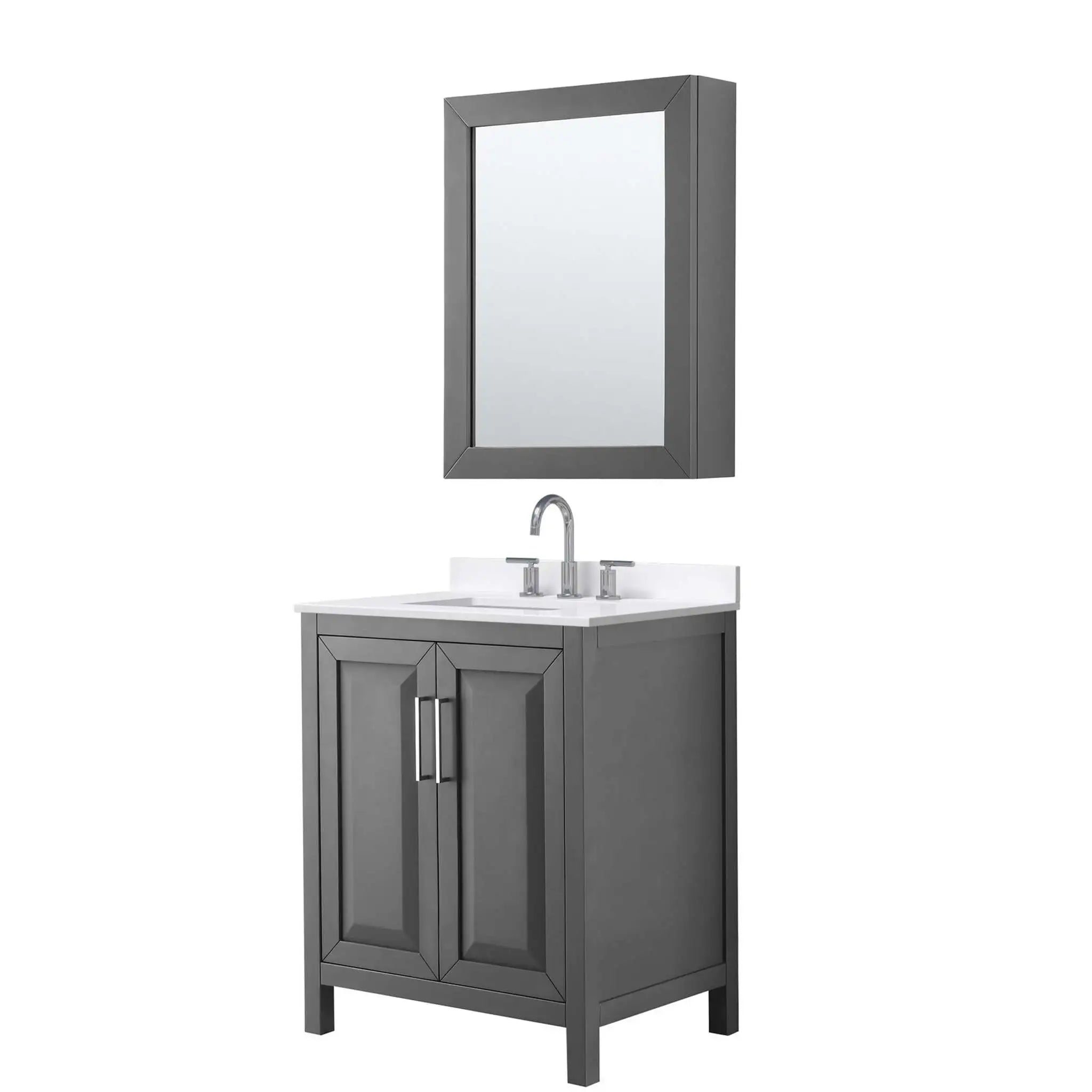 30" Daria Single Bathroom Vanity in Dark Gray with Polished Chrome Trim & Medicine Cabinet by Wyndham
