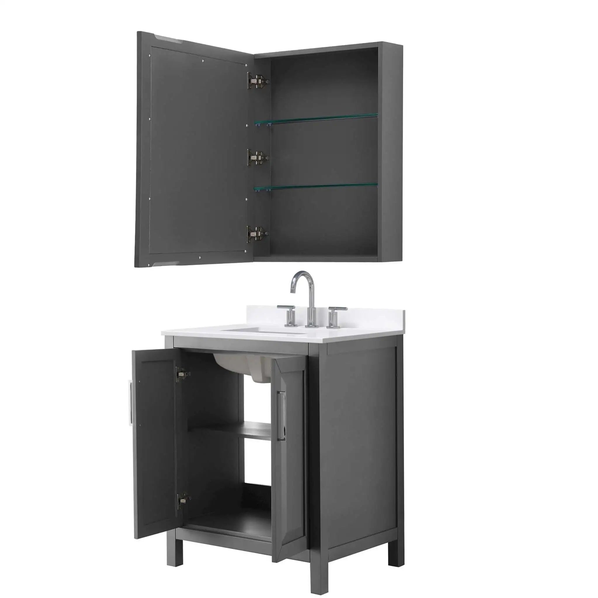 30" Daria Single Bathroom Vanity in Dark Gray with Polished Chrome Trim & Medicine Cabinet by Wyndham
