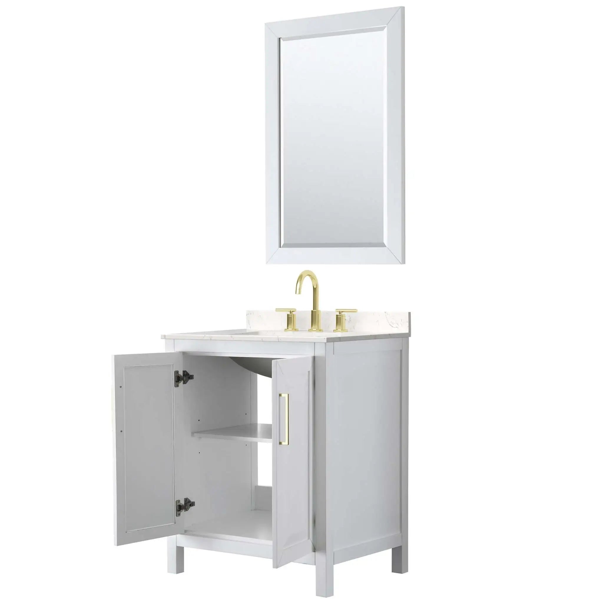 30" Daria Single Bathroom Vanity in White with Brushed Gold Trim & 24" Mirror by Wyndham
