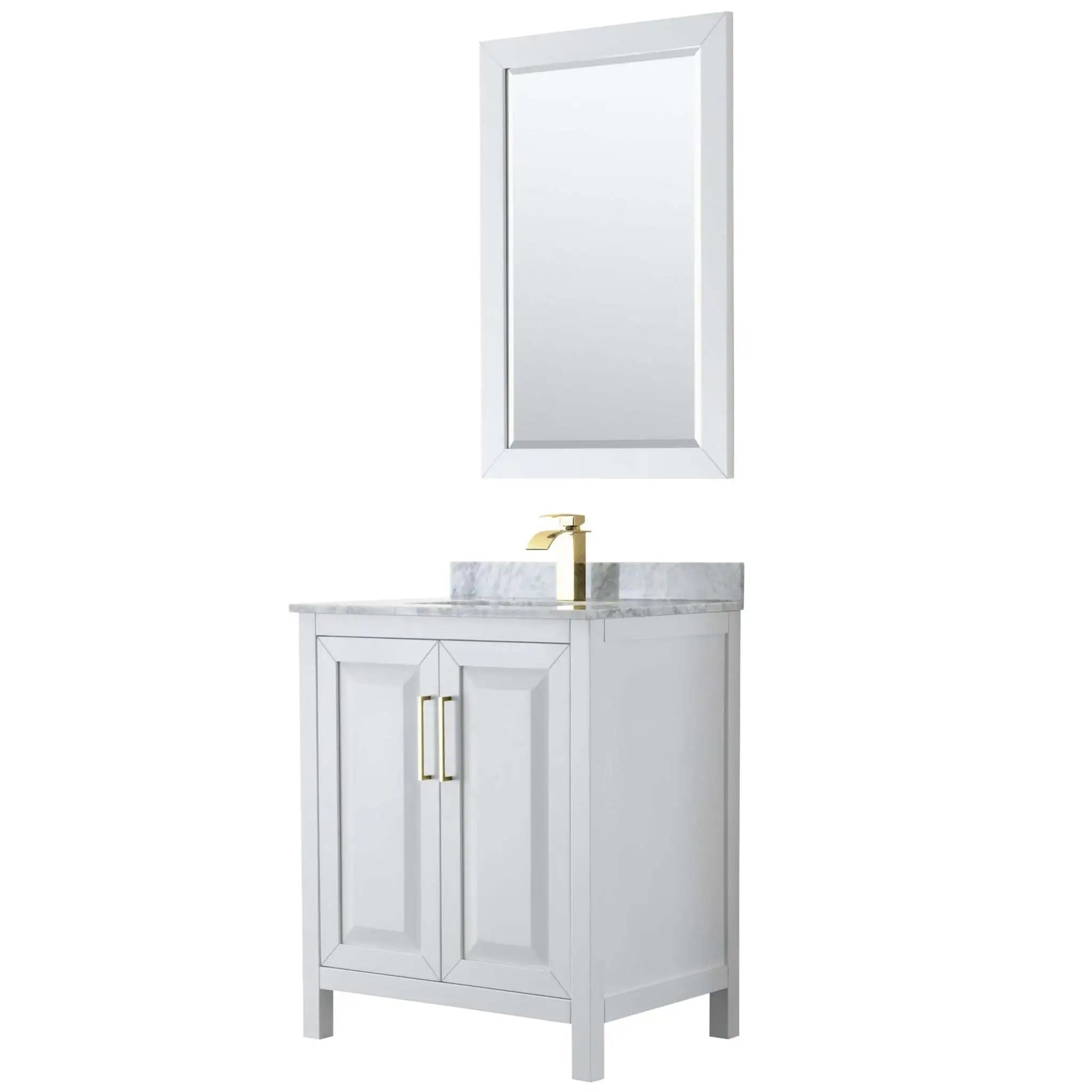 30" Daria Single Bathroom Vanity in White with Brushed Gold Trim & 24" Mirror by Wyndham