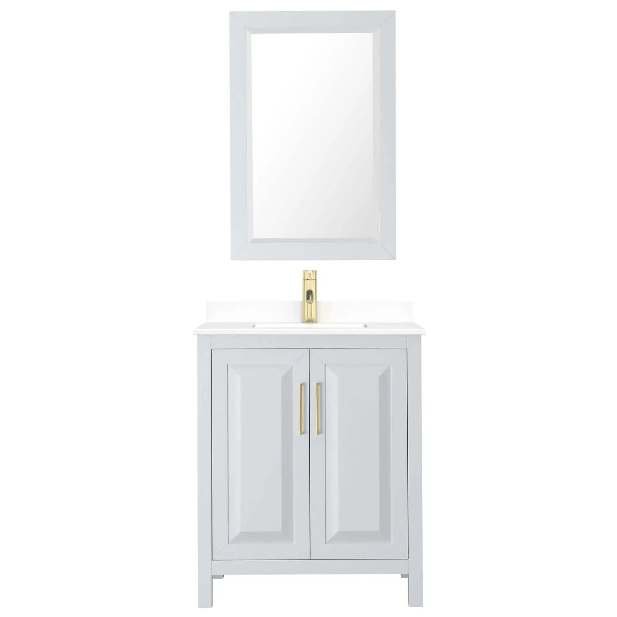 30" Daria Single Bathroom Vanity in White with Brushed Gold Trim & 24" Mirror by Wyndham