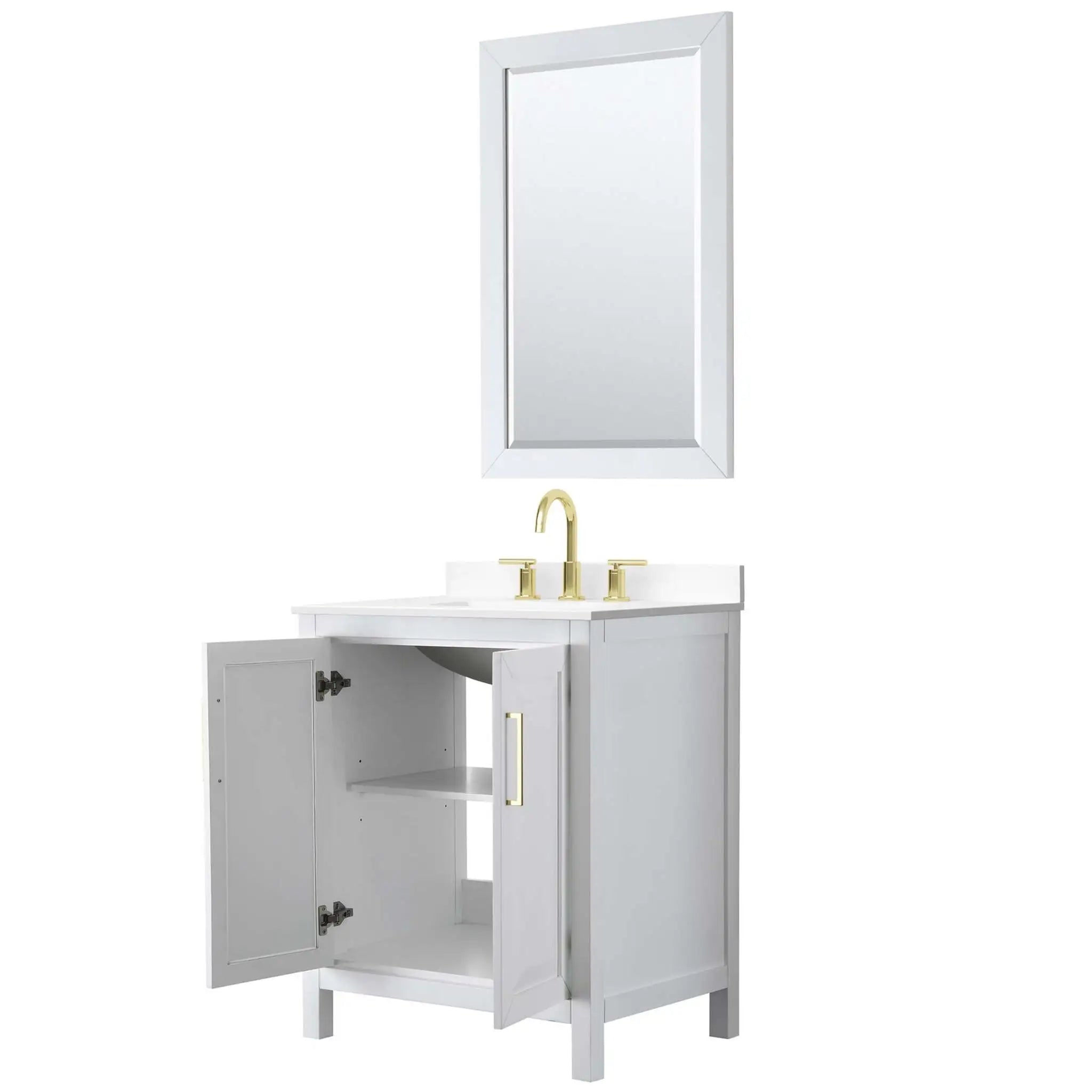 30" Daria Single Bathroom Vanity in White with Brushed Gold Trim & 24" Mirror by Wyndham