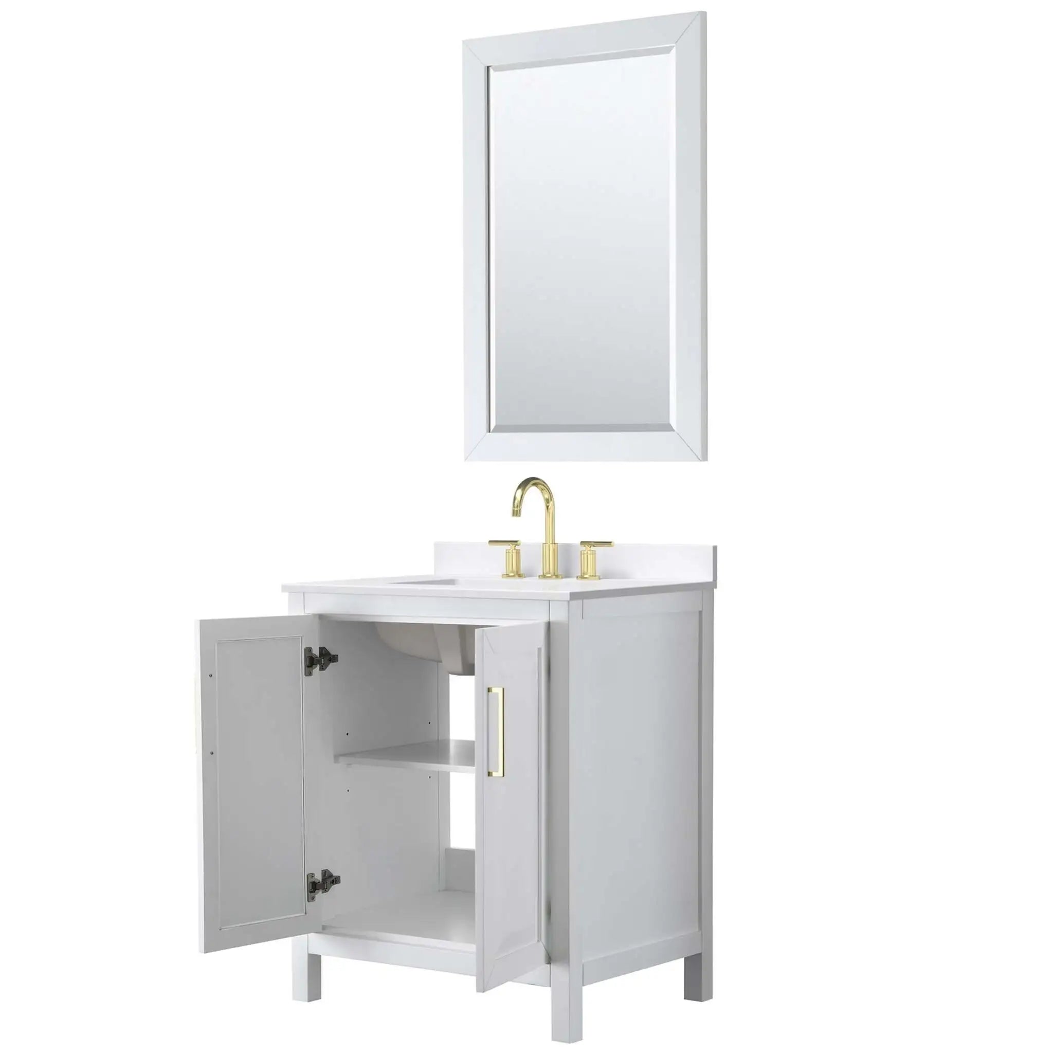30" Daria Single Bathroom Vanity in White with Brushed Gold Trim & 24" Mirror by Wyndham
