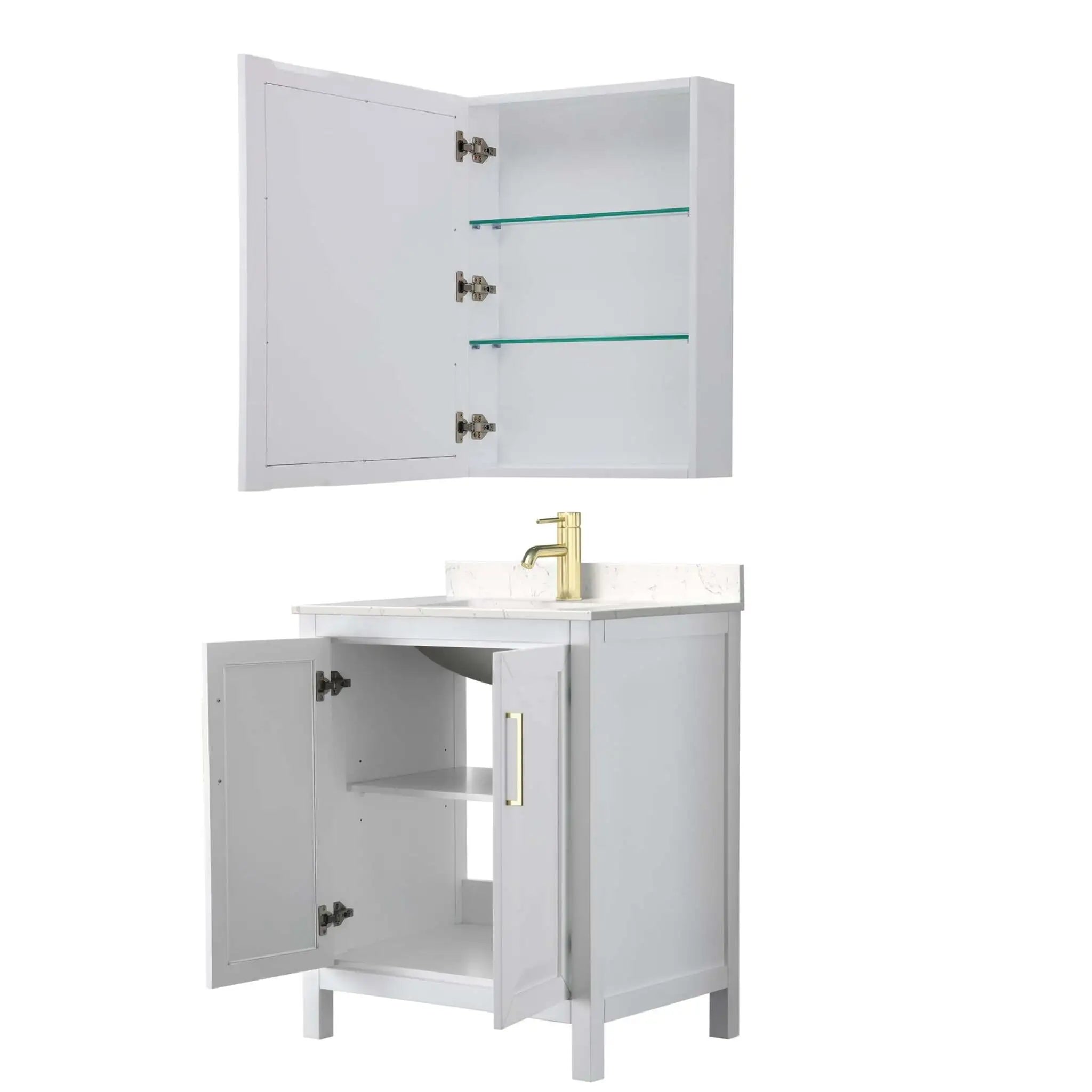 30" Daria Single Bathroom Vanity in White with Brushed Gold Trim & Medicine Cabinet by Wyndham