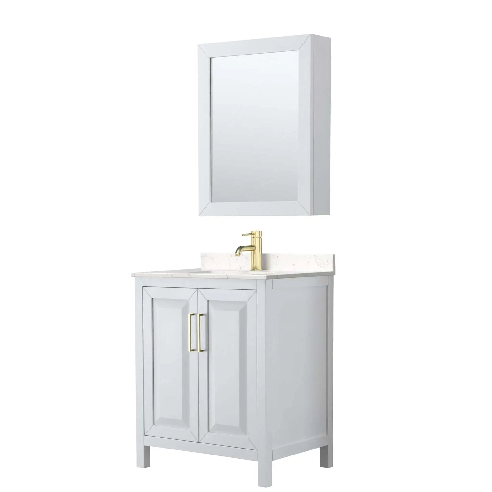 30" Daria Single Bathroom Vanity in White with Brushed Gold Trim & Medicine Cabinet by Wyndham
