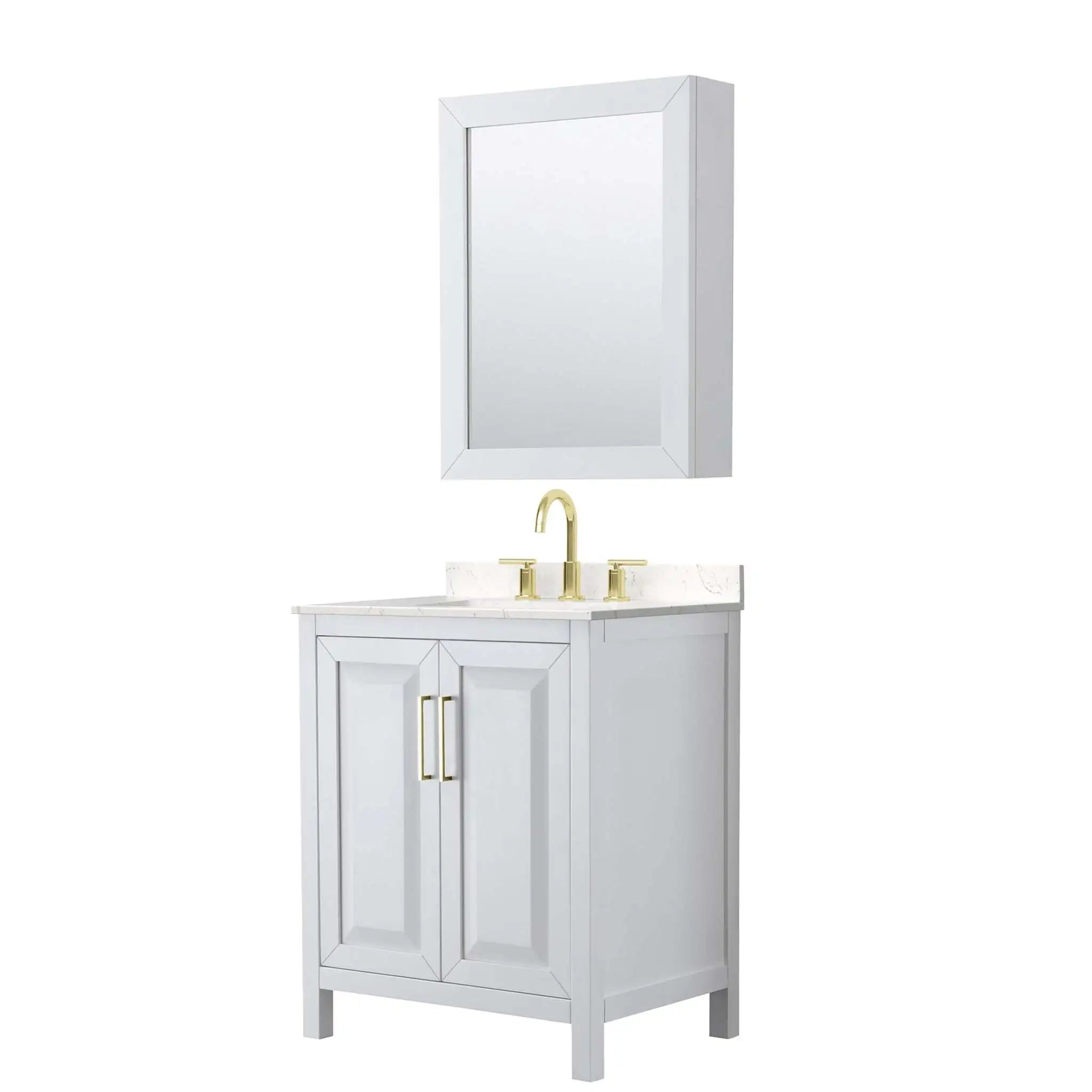 30" Daria Single Bathroom Vanity in White with Brushed Gold Trim & Medicine Cabinet by Wyndham