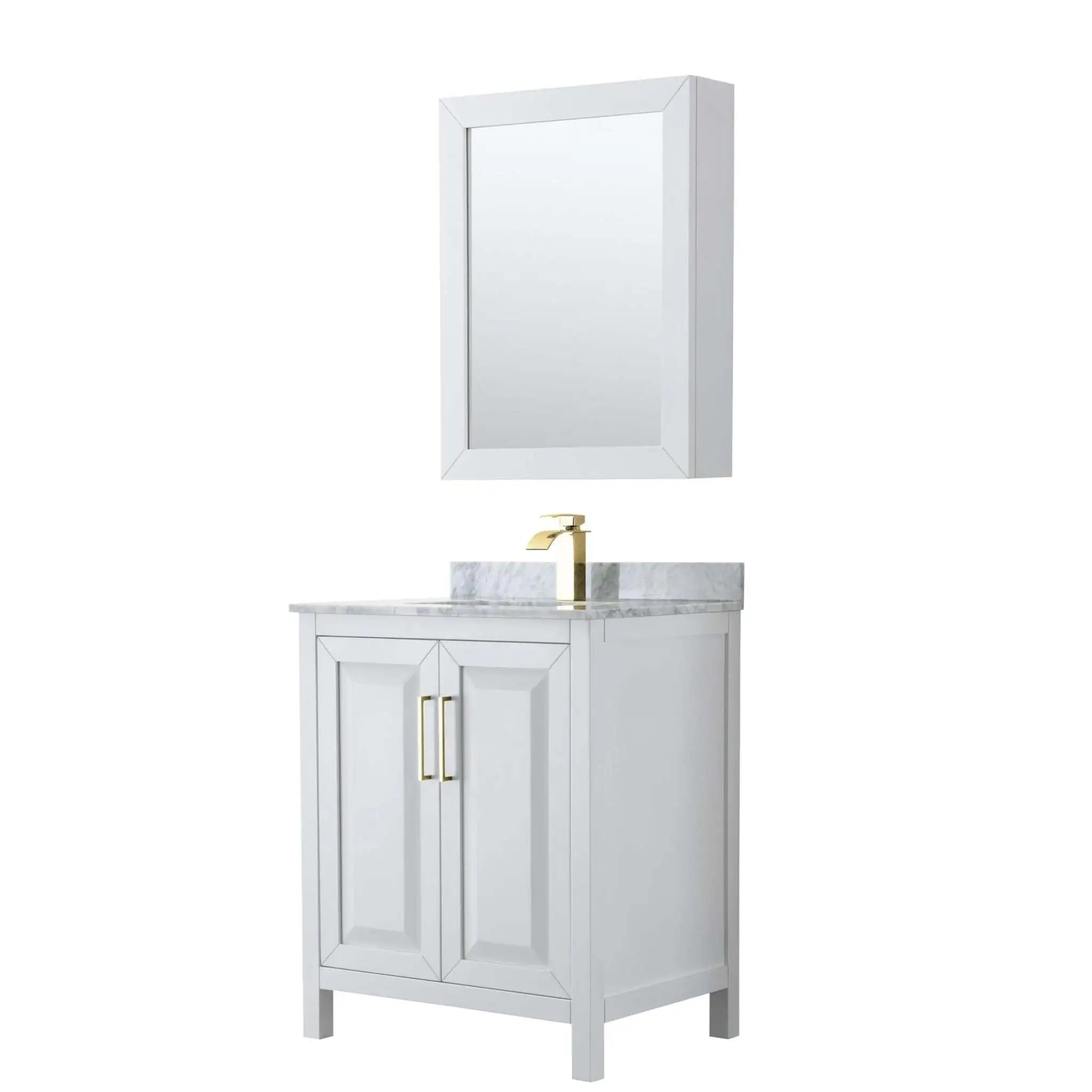 30" Daria Single Bathroom Vanity in White with Brushed Gold Trim & Medicine Cabinet by Wyndham