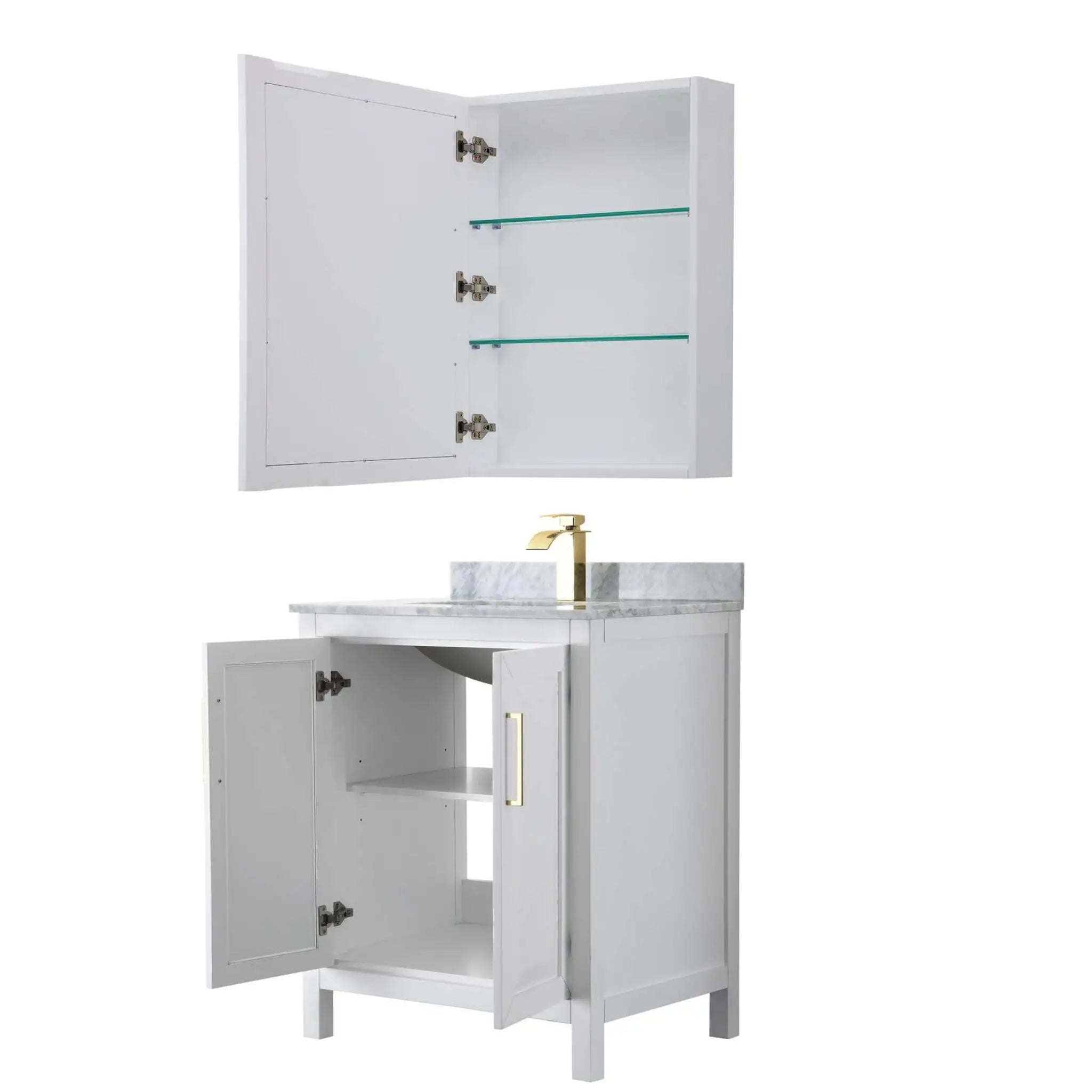 30" Daria Single Bathroom Vanity in White with Brushed Gold Trim & Medicine Cabinet by Wyndham