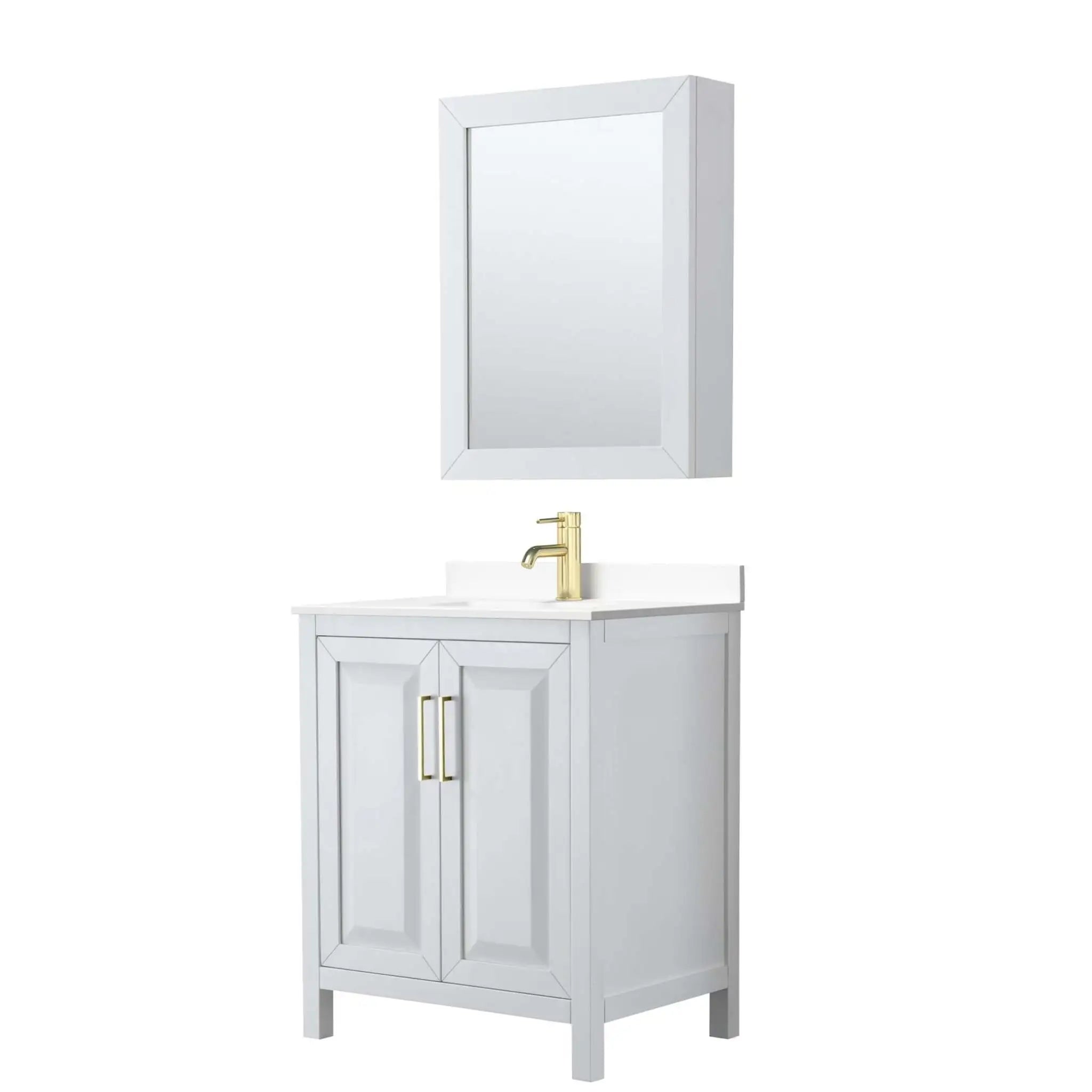 30" Daria Single Bathroom Vanity in White with Brushed Gold Trim & Medicine Cabinet by Wyndham
