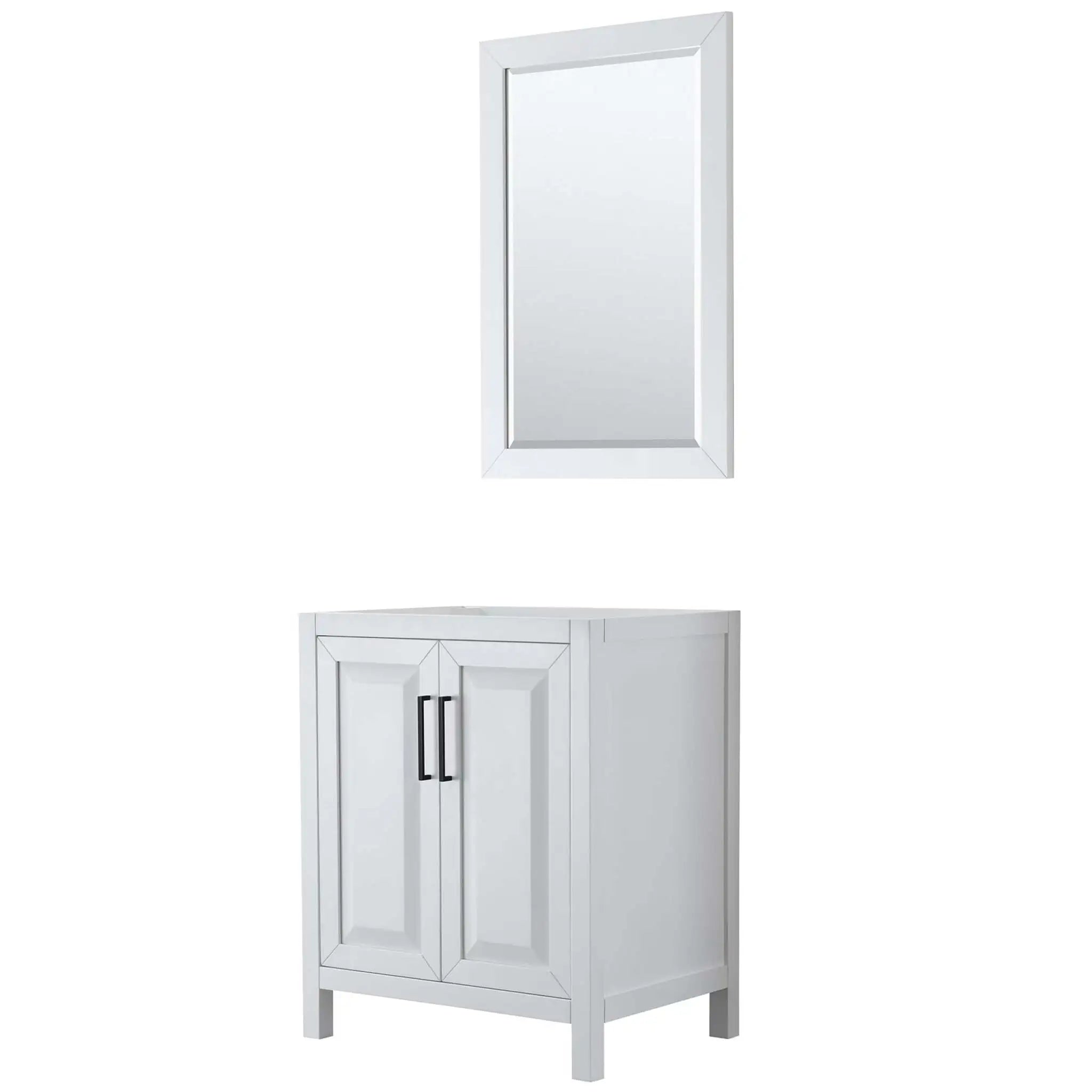 30" Daria Single Bathroom Vanity in White with Matte Black Trim & 24" Mirror by Wyndham