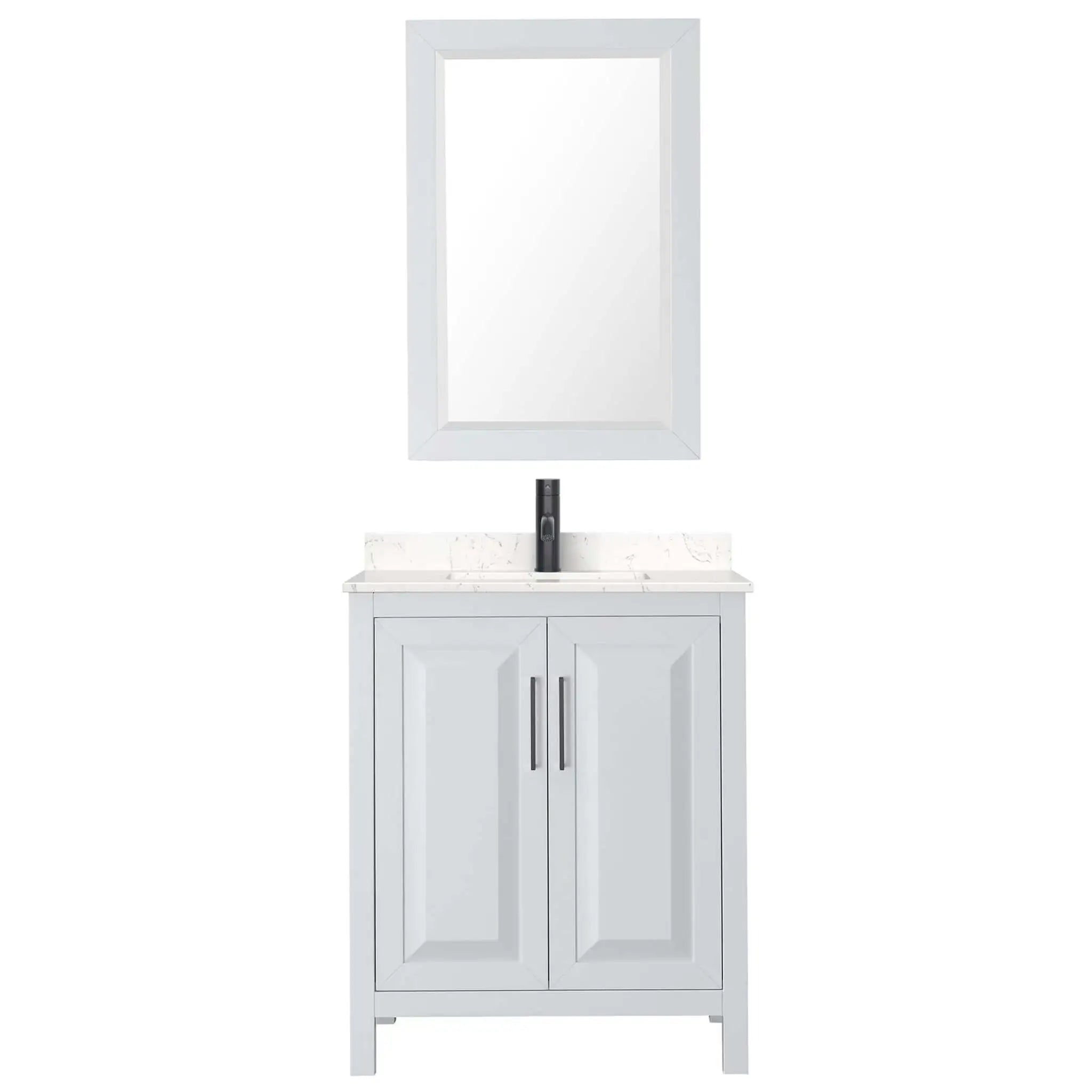 30" Daria Single Bathroom Vanity in White with Matte Black Trim & 24" Mirror by Wyndham