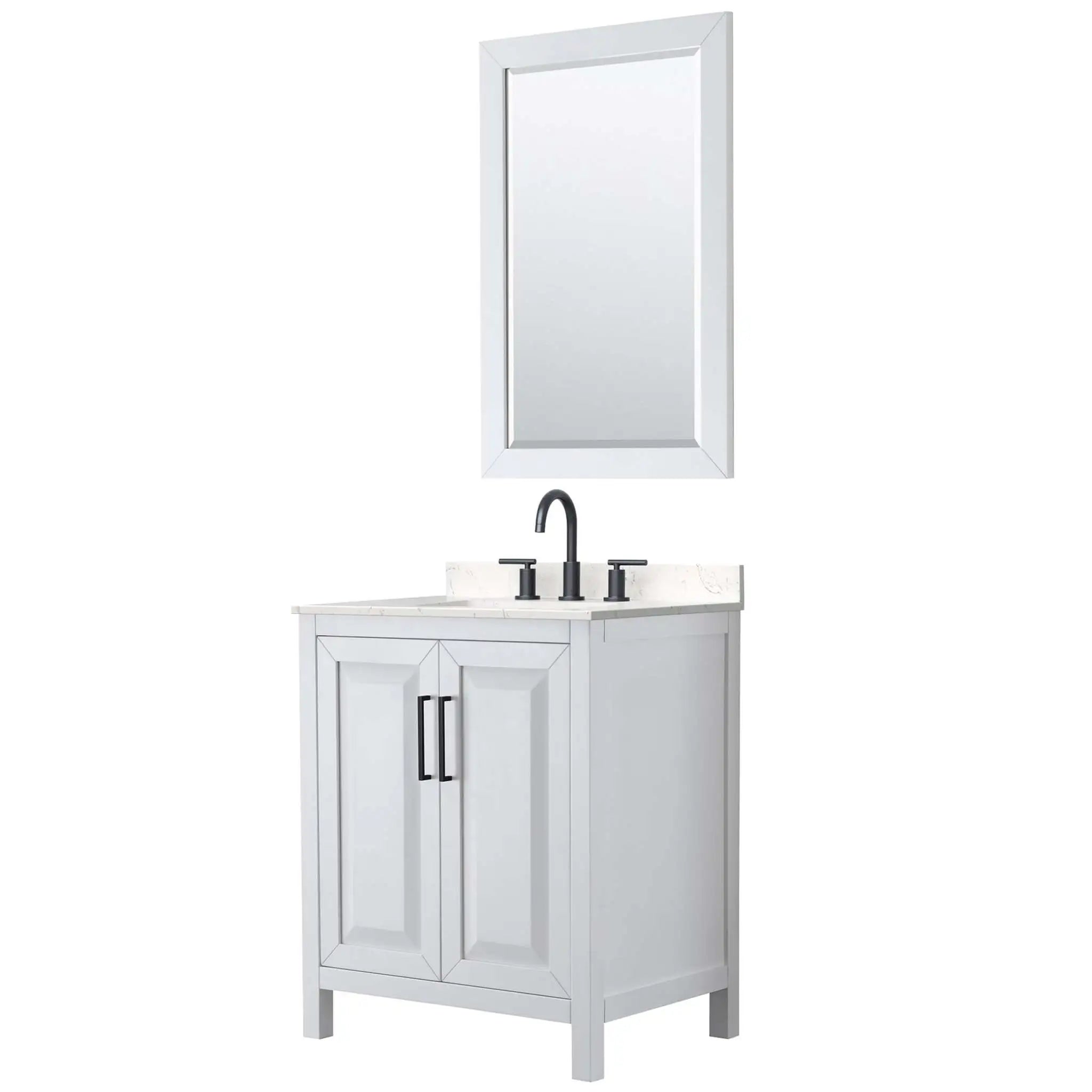 30" Daria Single Bathroom Vanity in White with Matte Black Trim & 24" Mirror by Wyndham
