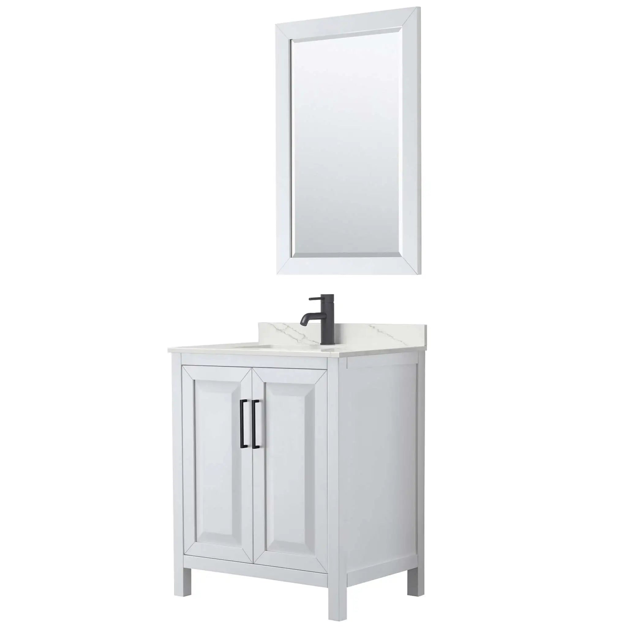 30" Daria Single Bathroom Vanity in White with Matte Black Trim & 24" Mirror by Wyndham