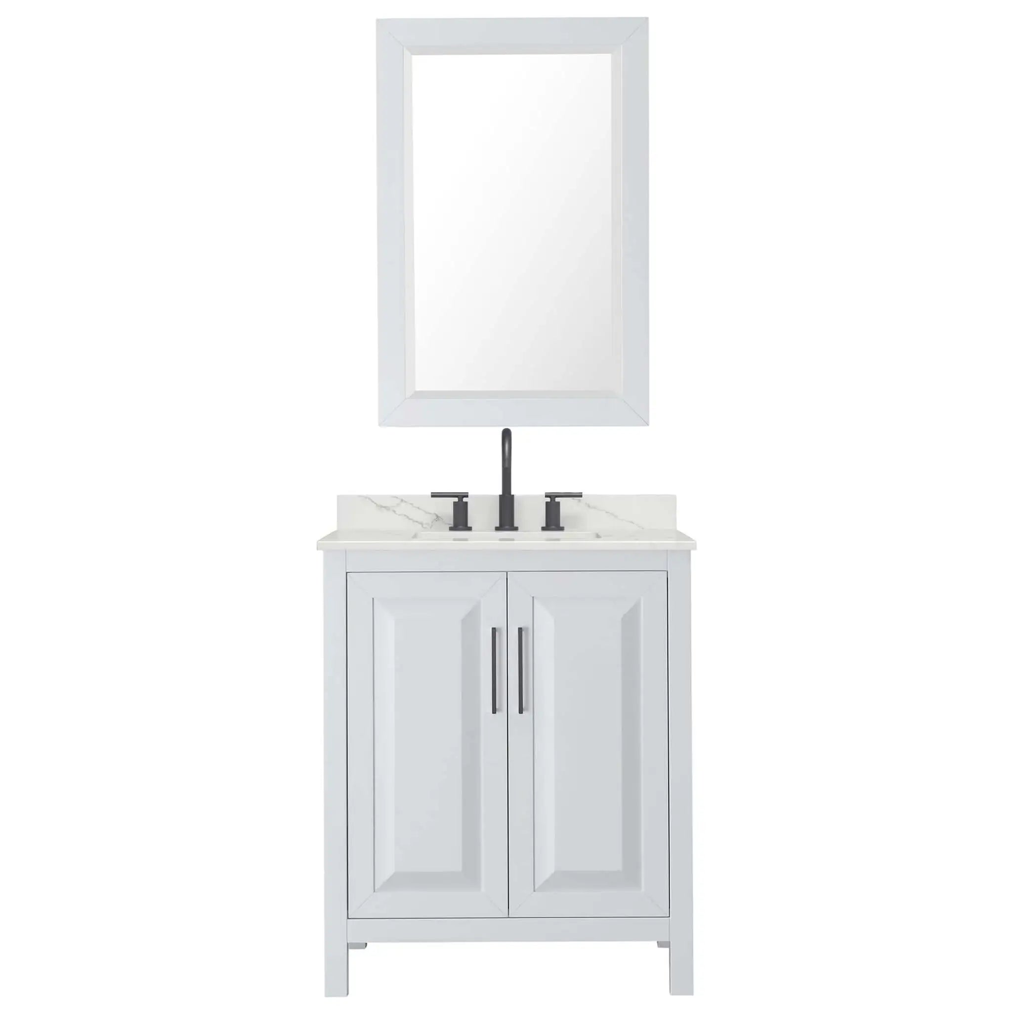 30" Daria Single Bathroom Vanity in White with Matte Black Trim & 24" Mirror by Wyndham