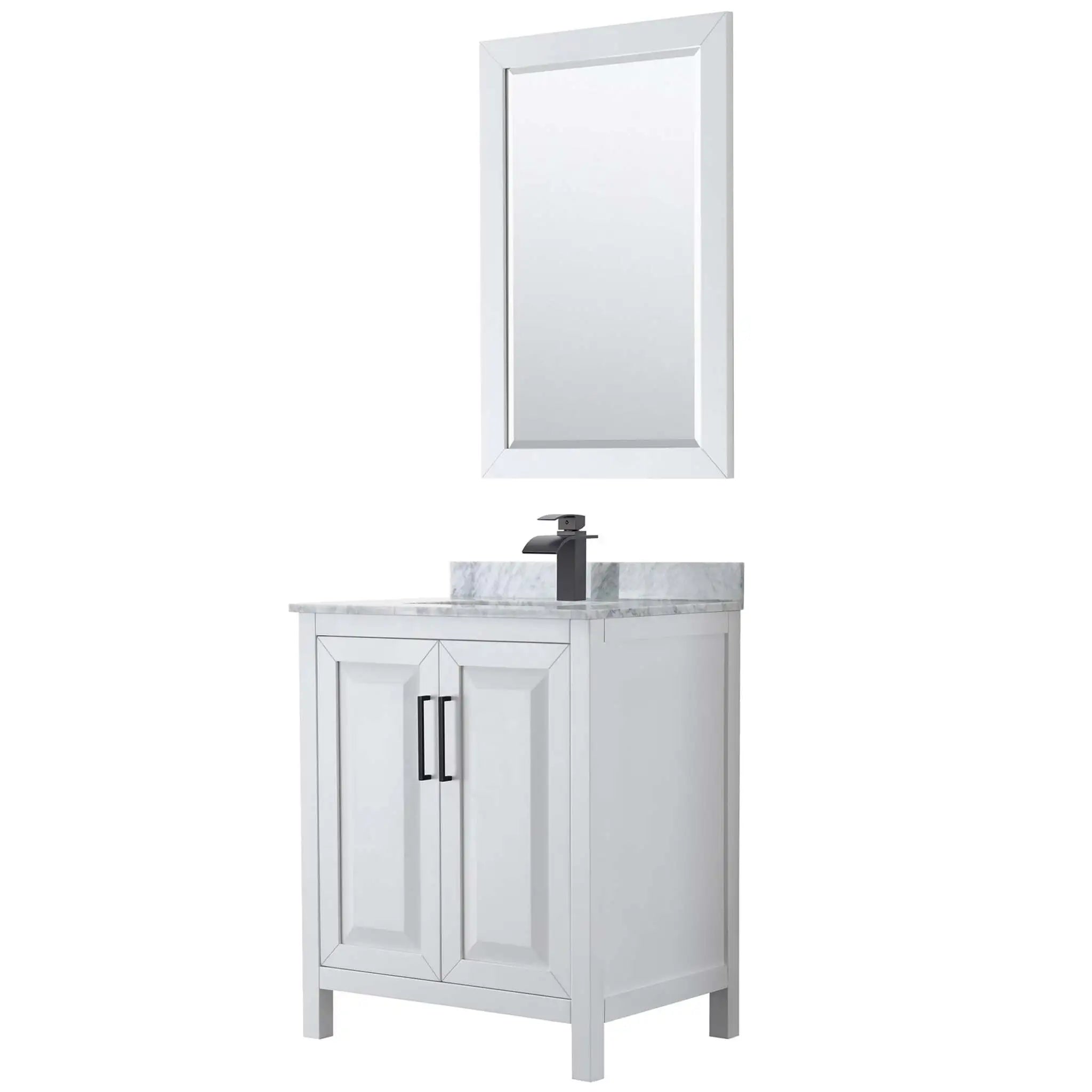 30" Daria Single Bathroom Vanity in White with Matte Black Trim & 24" Mirror by Wyndham