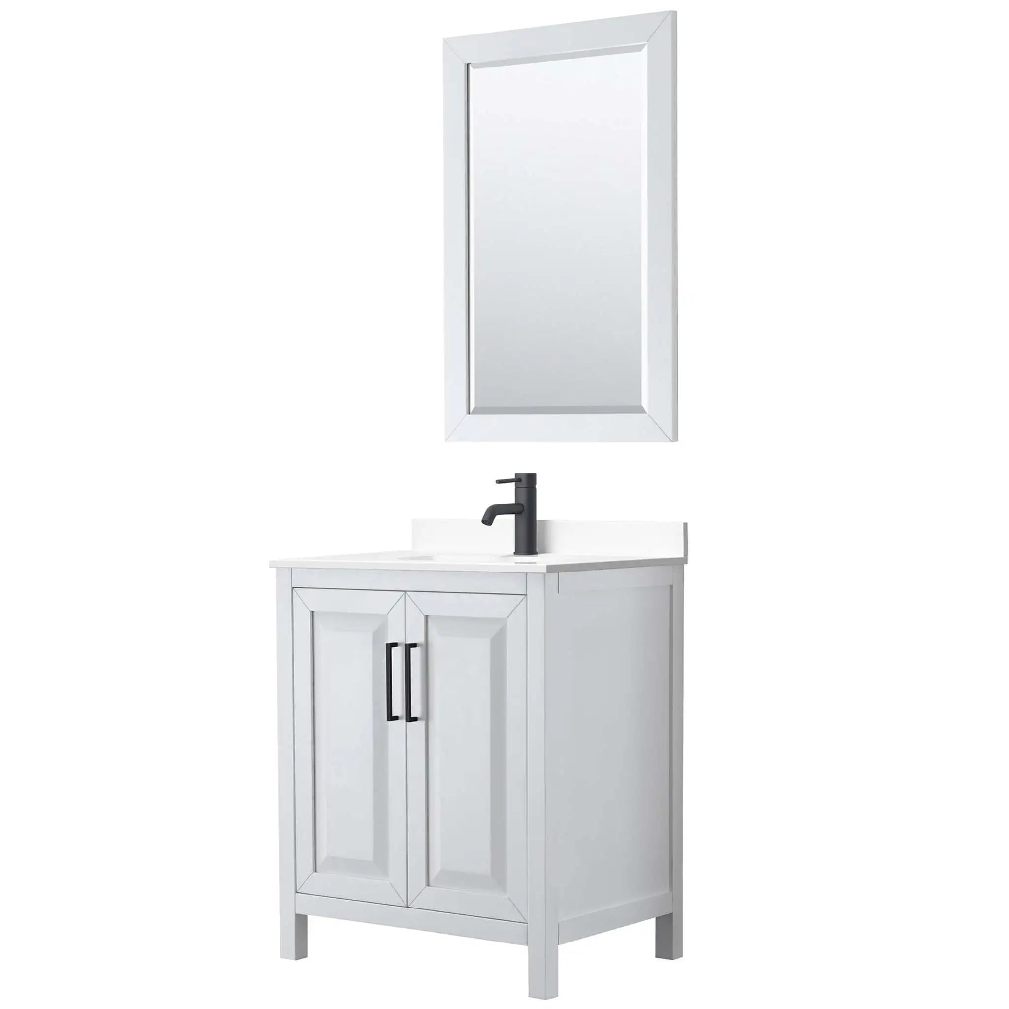 30" Daria Single Bathroom Vanity in White with Matte Black Trim & 24" Mirror by Wyndham