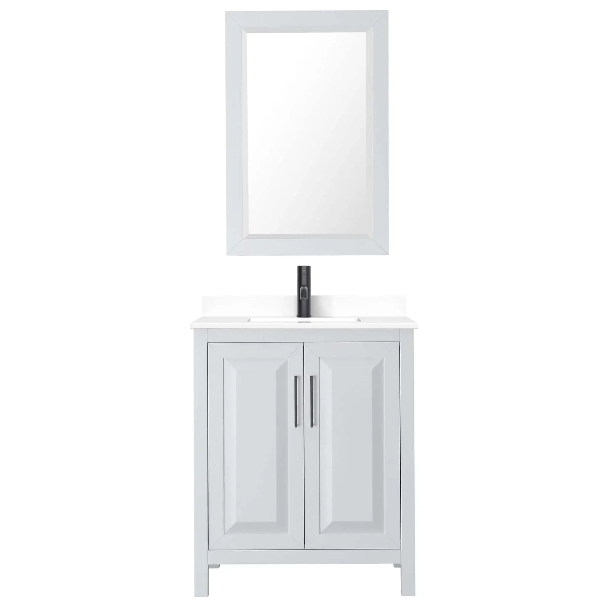 30" Daria Single Bathroom Vanity in White with Matte Black Trim & 24" Mirror by Wyndham