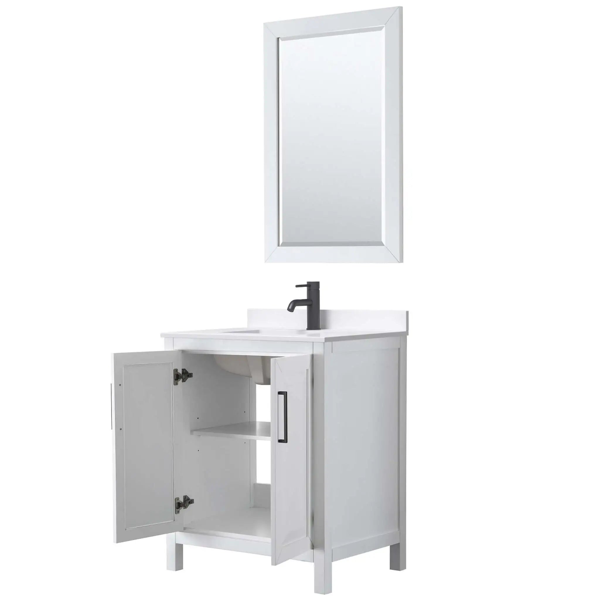 30" Daria Single Bathroom Vanity in White with Matte Black Trim & 24" Mirror by Wyndham