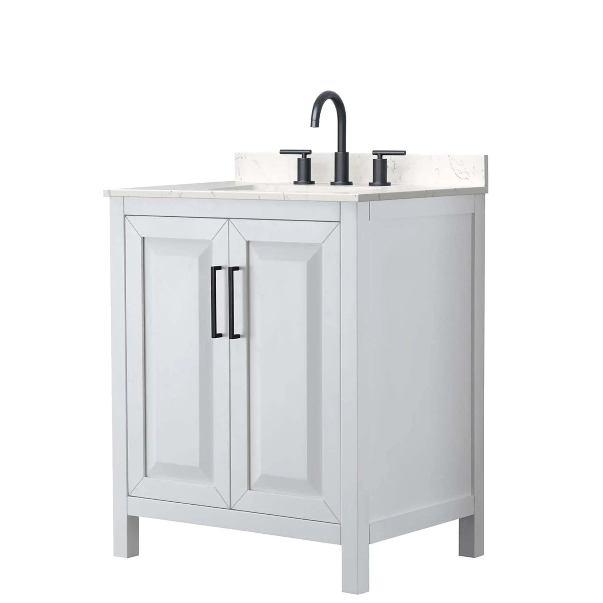 30" Daria Single Bathroom Vanity in White with Matte Black Trim by Wyndham