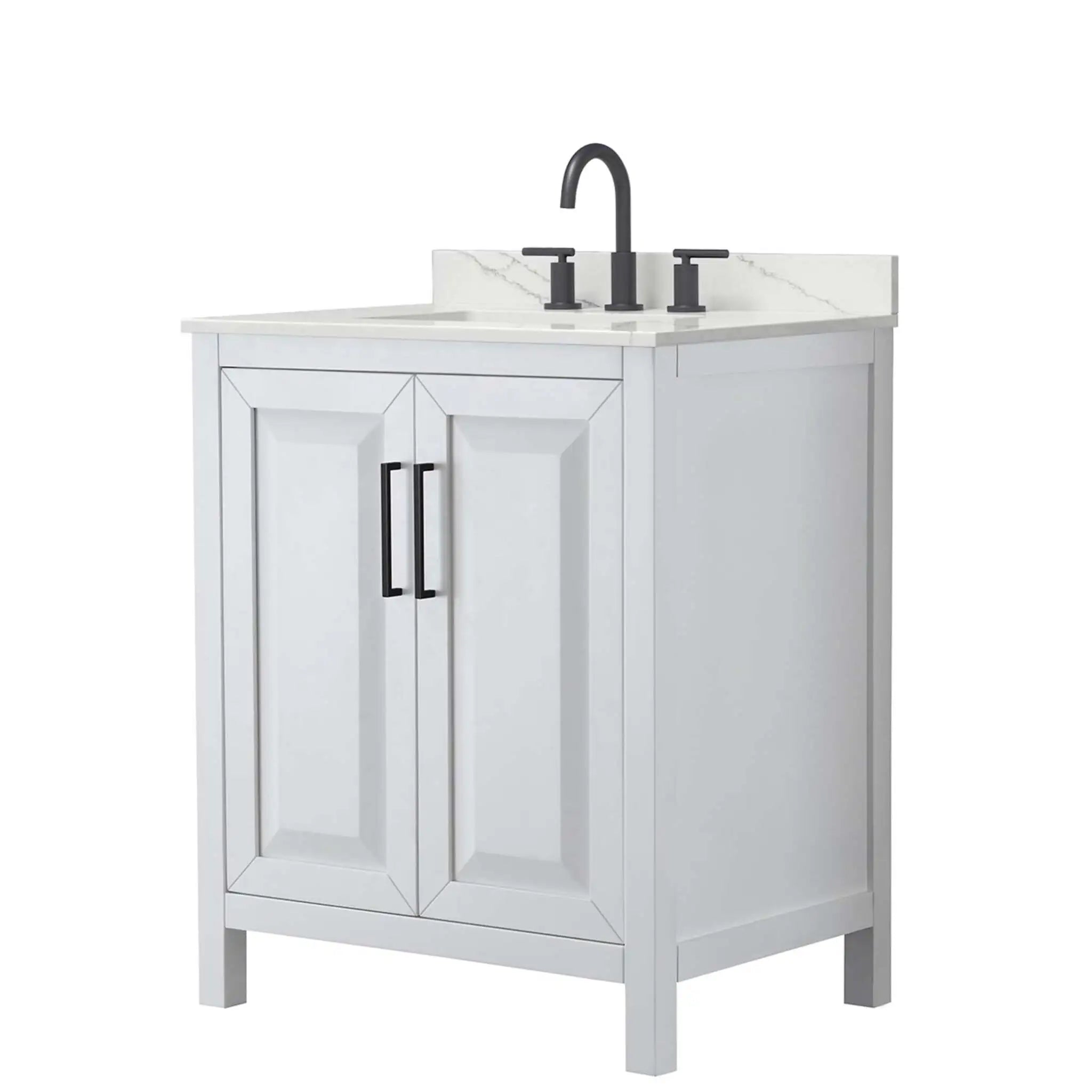 30" Daria Single Bathroom Vanity in White with Matte Black Trim by Wyndham