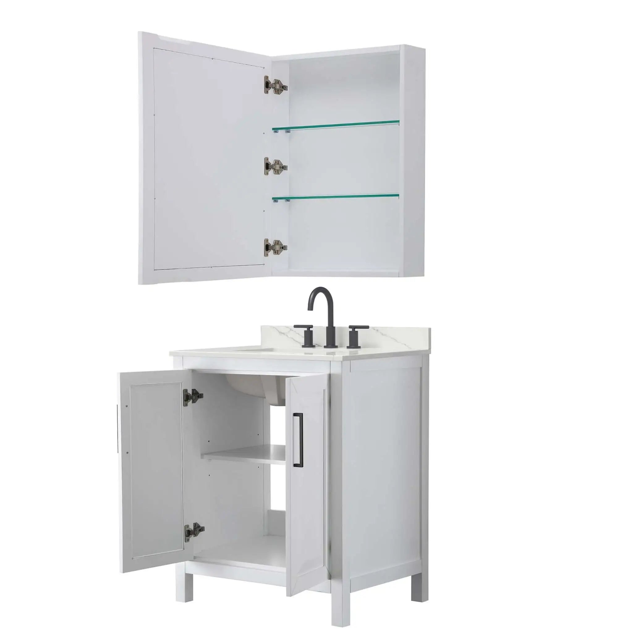 30" Daria Single Bathroom Vanity in White with Matte Black Trim & Medicine Cabinet by Wyndham