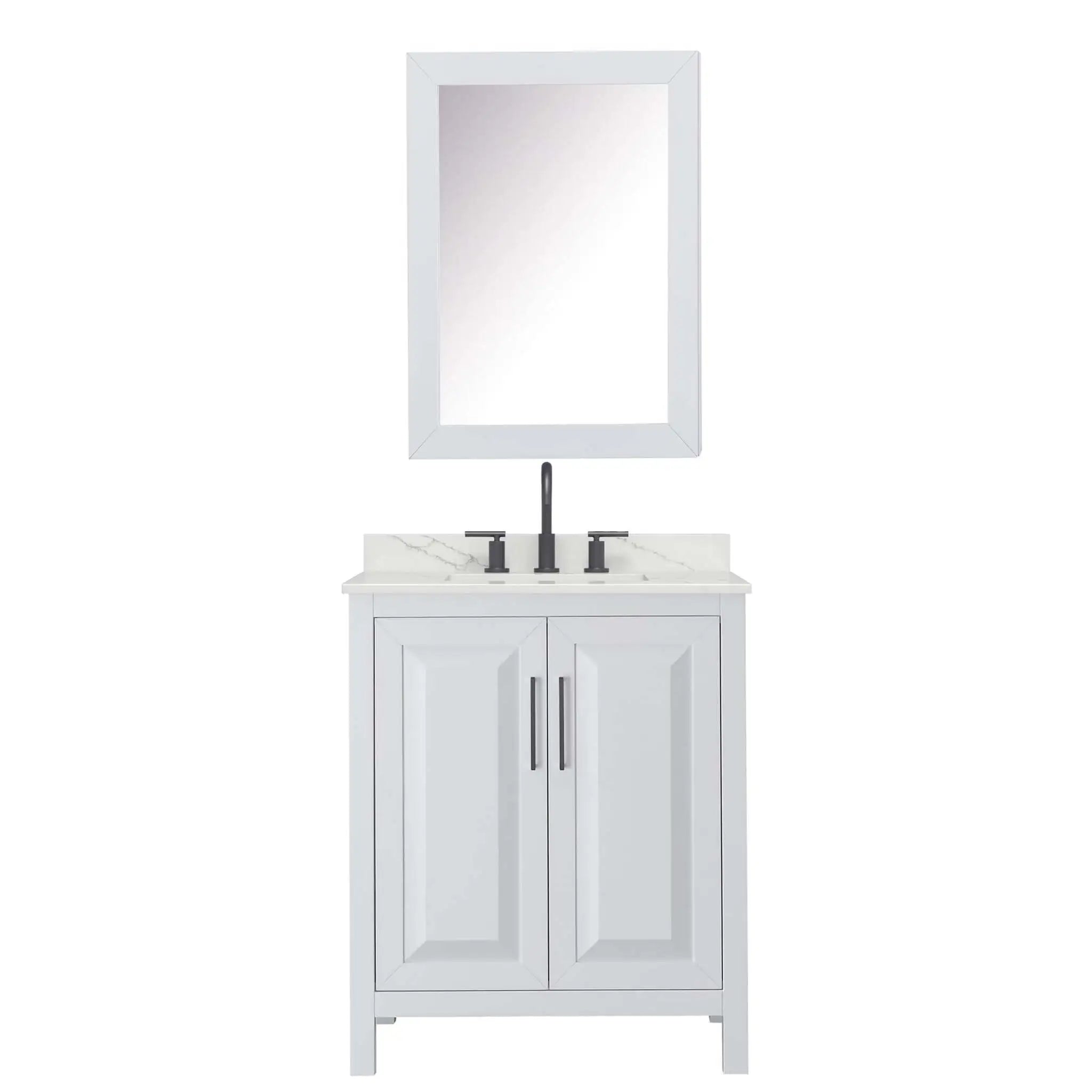 30" Daria Single Bathroom Vanity in White with Matte Black Trim & Medicine Cabinet by Wyndham