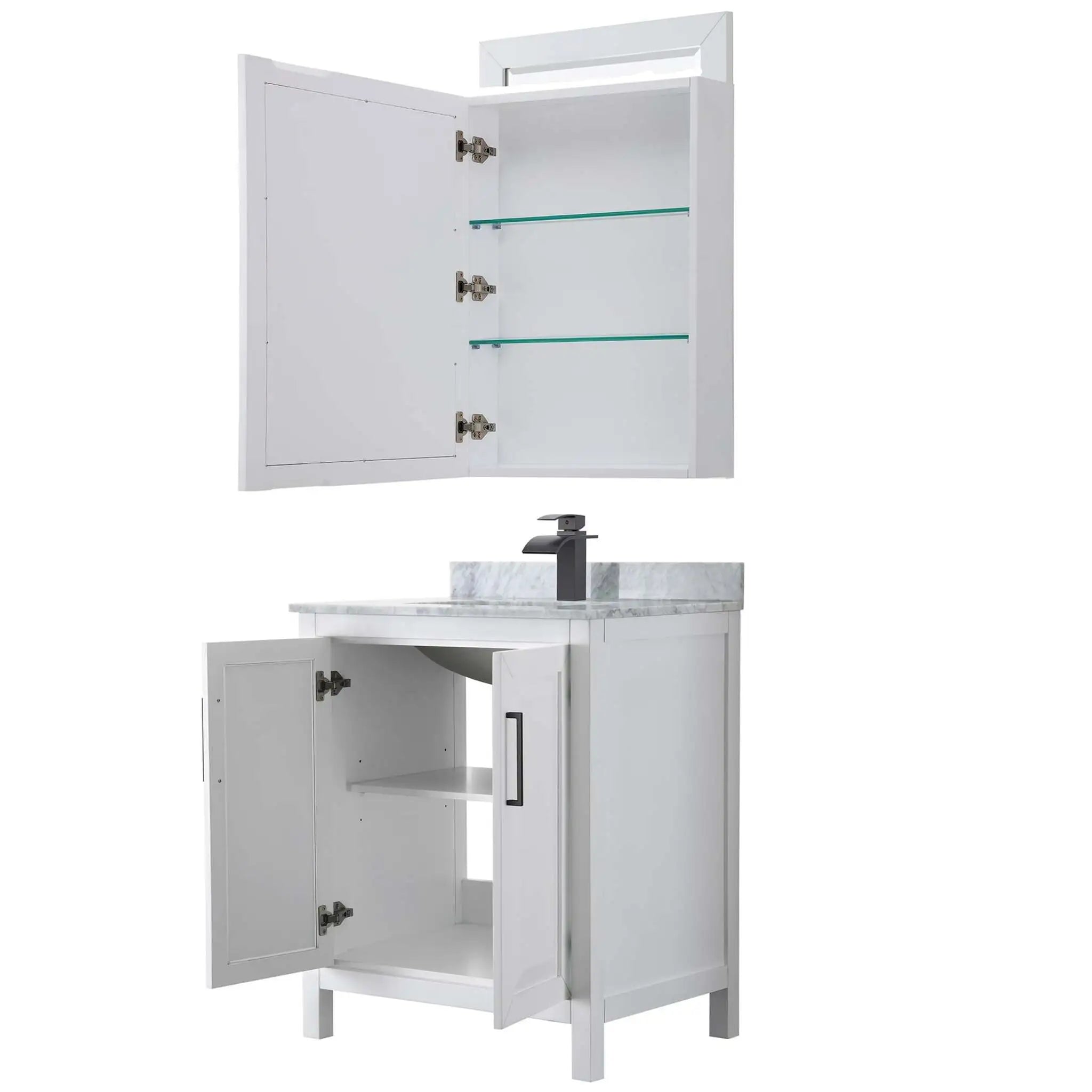 30" Daria Single Bathroom Vanity in White with Matte Black Trim & Medicine Cabinet by Wyndham
