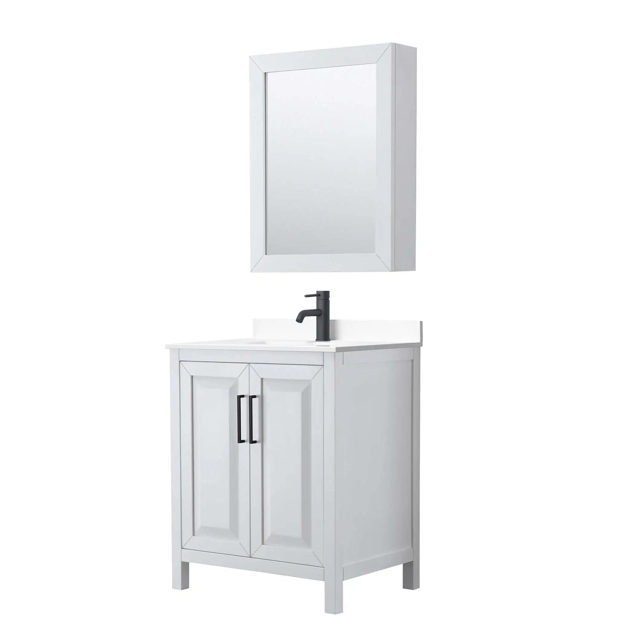 30" Daria Single Bathroom Vanity in White with Matte Black Trim & Medicine Cabinet by Wyndham
