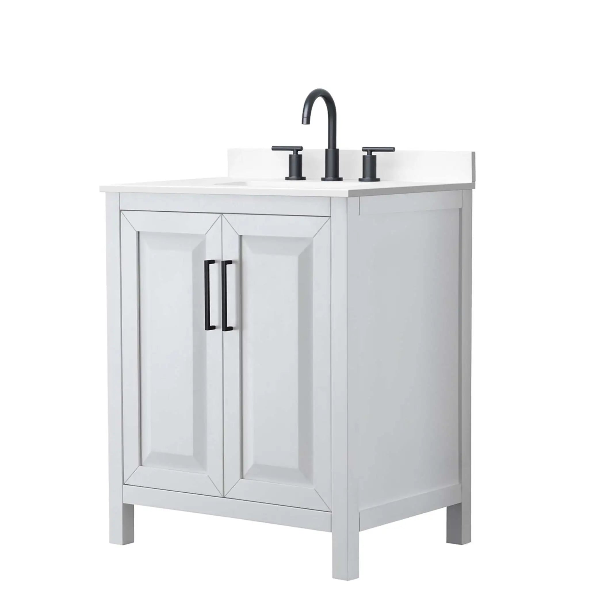 30" Daria Single Bathroom Vanity in White with Matte Black Trim by Wyndham