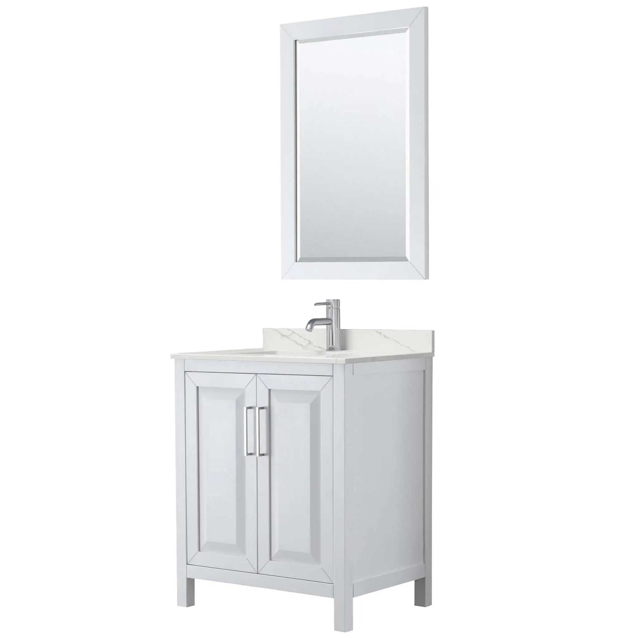 30" Daria Single Bathroom Vanity in White with Polished Chrome Trim & 24" Mirror by Wyndham
