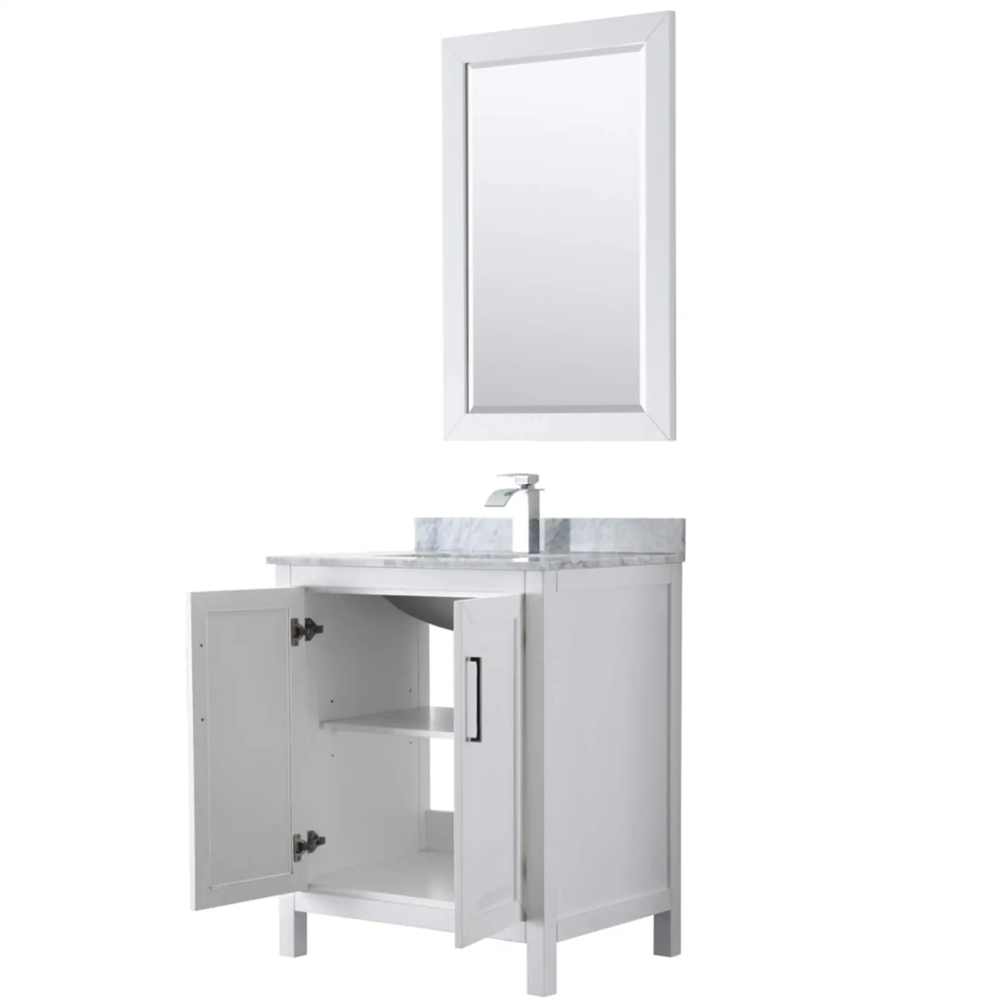 30" Daria Single Bathroom Vanity in White with Polished Chrome Trim & 24" Mirror by Wyndham
