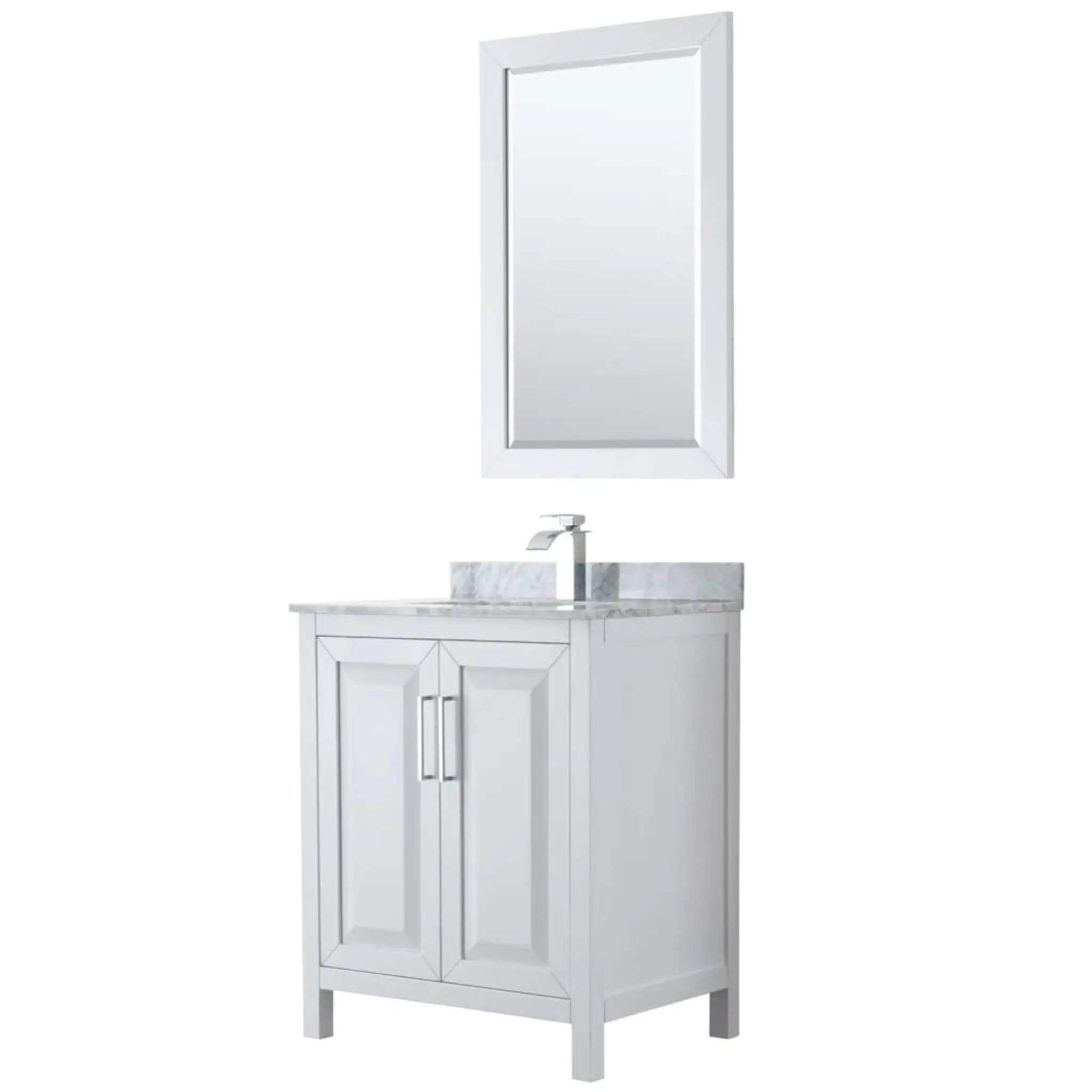 30" Daria Single Bathroom Vanity in White with Polished Chrome Trim & 24" Mirror by Wyndham