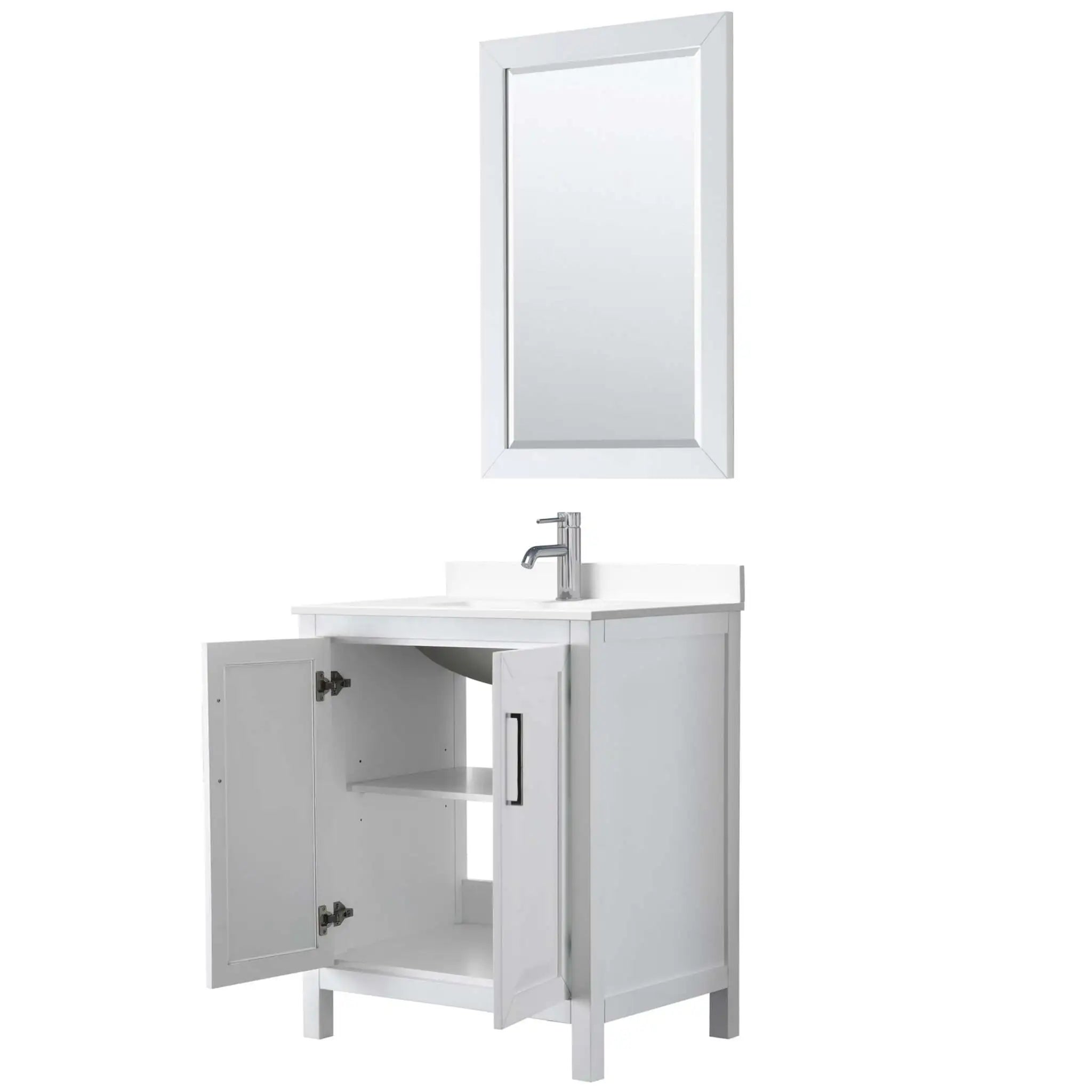 30" Daria Single Bathroom Vanity in White with Polished Chrome Trim & 24" Mirror by Wyndham
